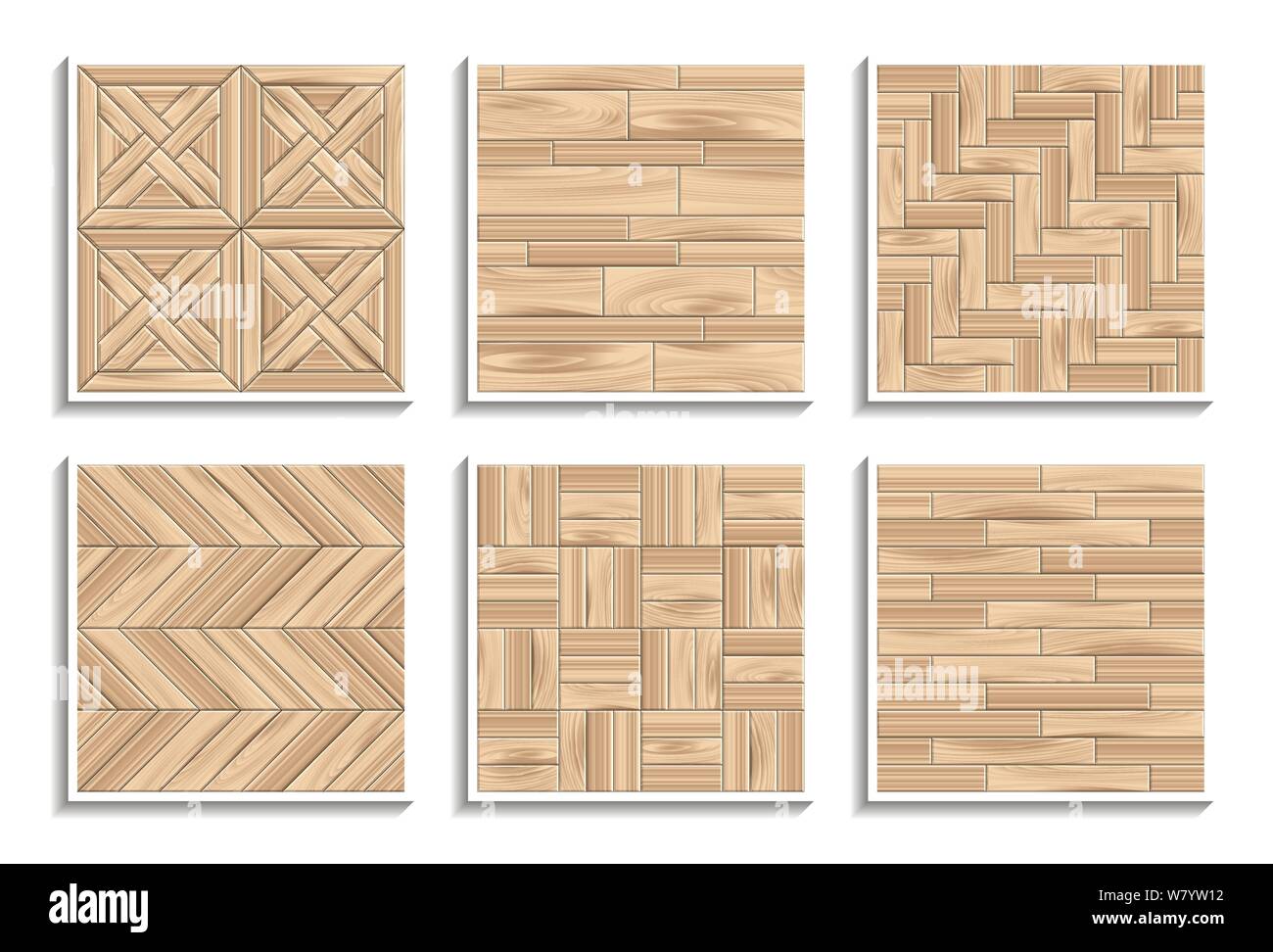Set di Seamless Textures in parquet. 3D modelli di materiali in legno Illustrazione Vettoriale