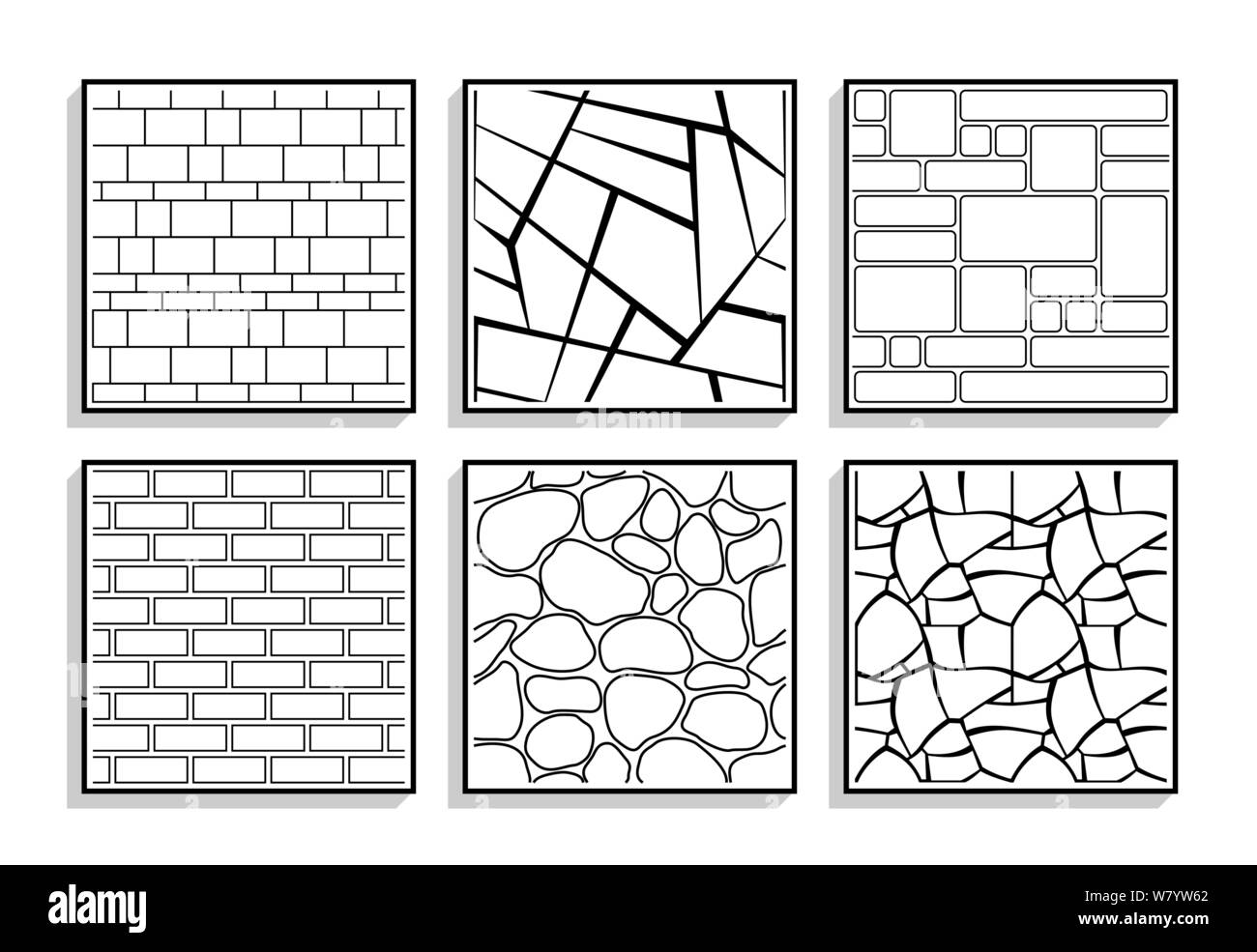 Set di pietra seamless textures. In bianco e nero dei modelli di materiale laterizio Illustrazione Vettoriale
