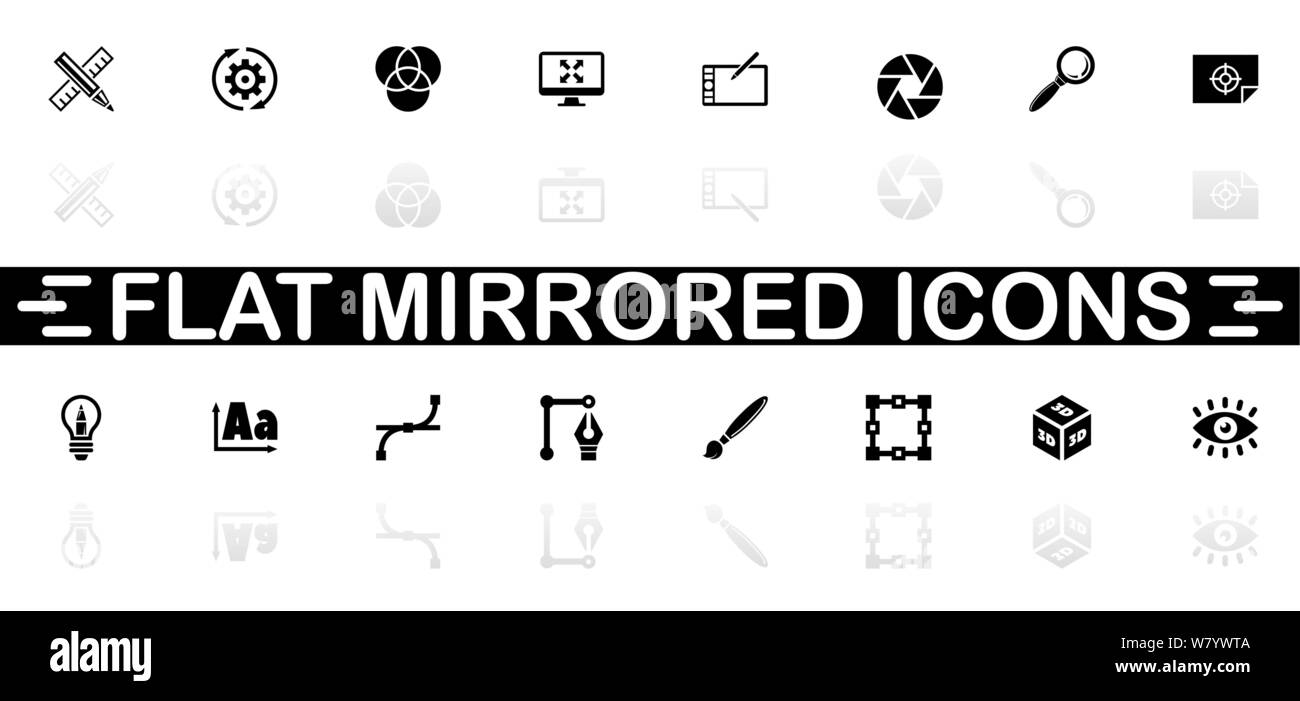 Icone del design - simbolo nero su sfondo bianco. Illustrazione semplice. Piatto icona Vettore. Specchio ombra. Può essere utilizzato nel logo, web, mobili e Illustrazione Vettoriale