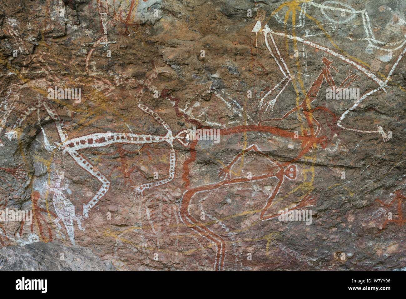 Arte rupestre degli Aborigeni da Kakadu National Park, il Territorio del Nord, l'Australia. Dicembre 2012. Foto Stock