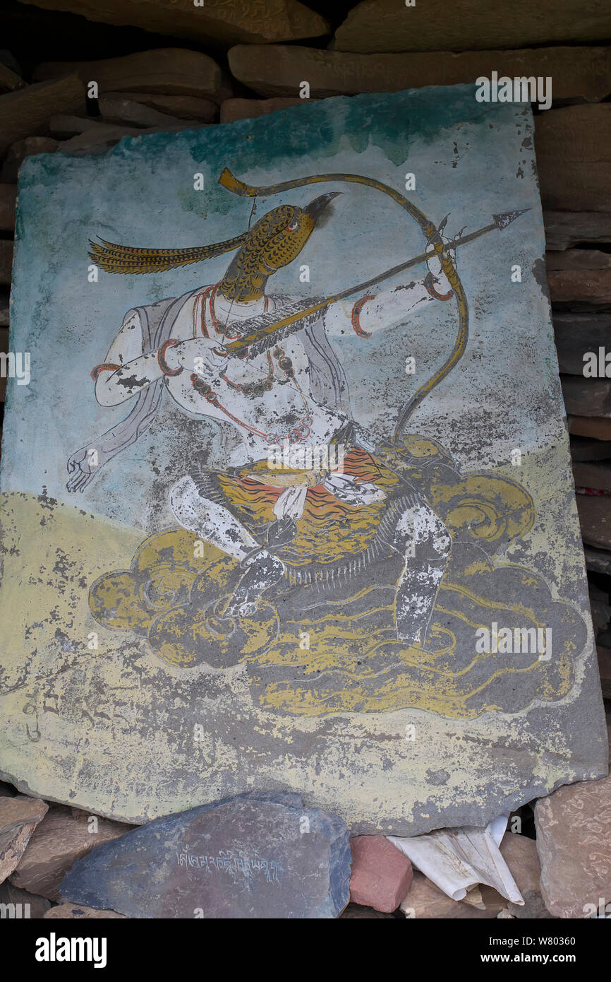 Tradizione Buddista Tibetana artwork, Serxu, Shiqu county, nella provincia di Sichuan, Qinghai-Tibet altopiano, Cina. Agosto 2010. Foto Stock