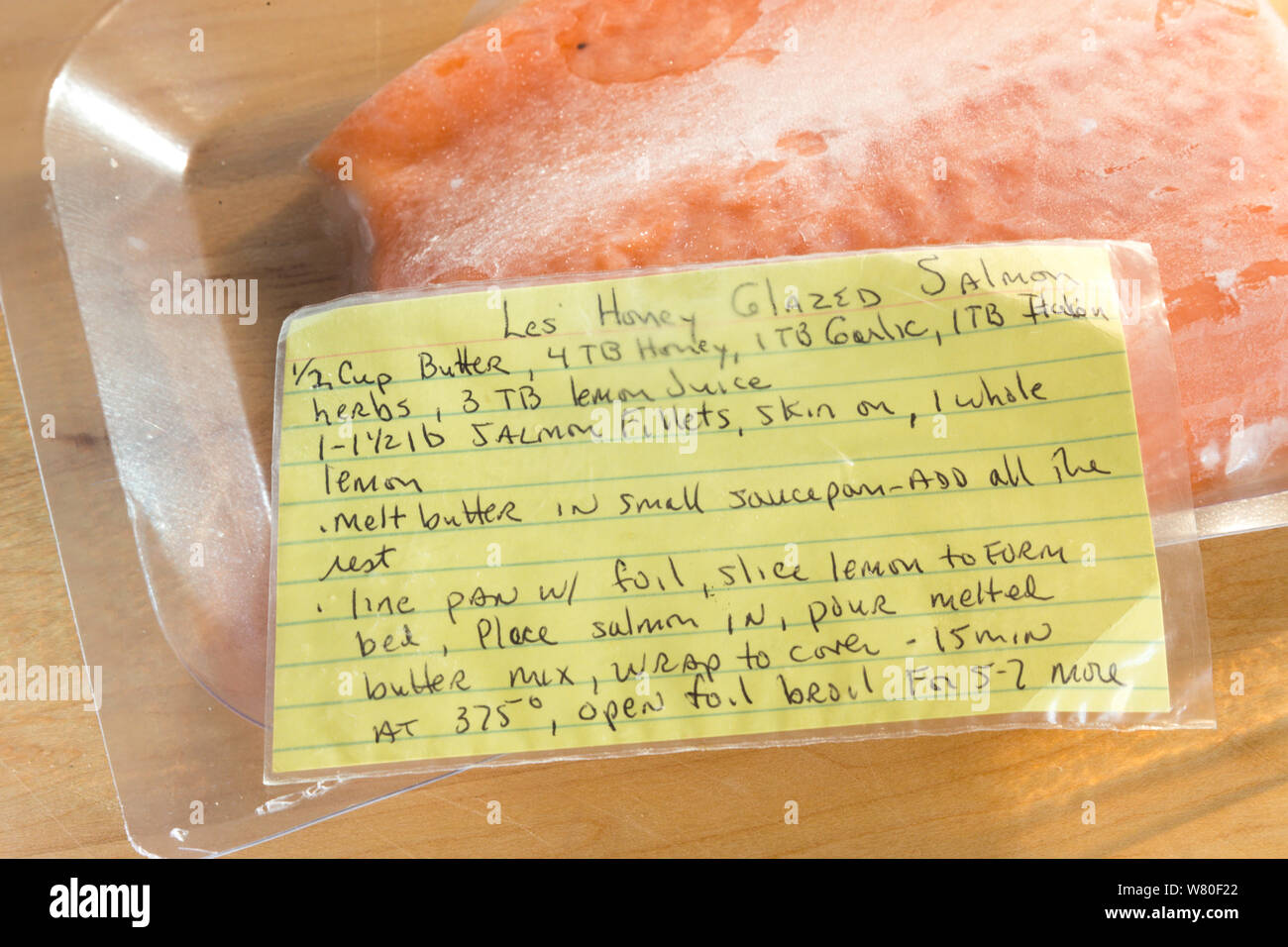 Scheda Indice ricetta per il piatto di salmone USA Foto Stock
