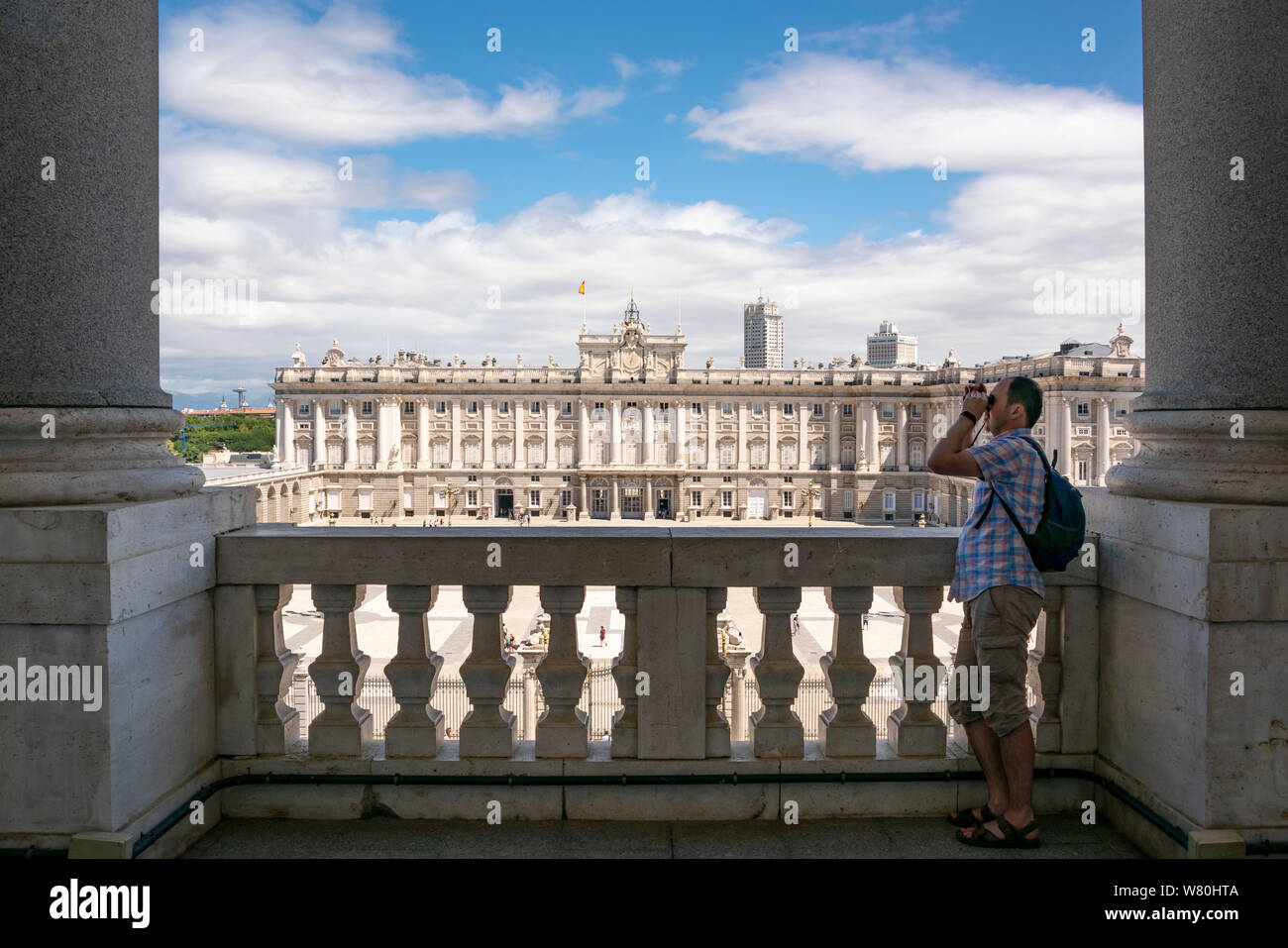 Antenna orizzontale vista del Palazzo Reale di Madrid. Foto Stock