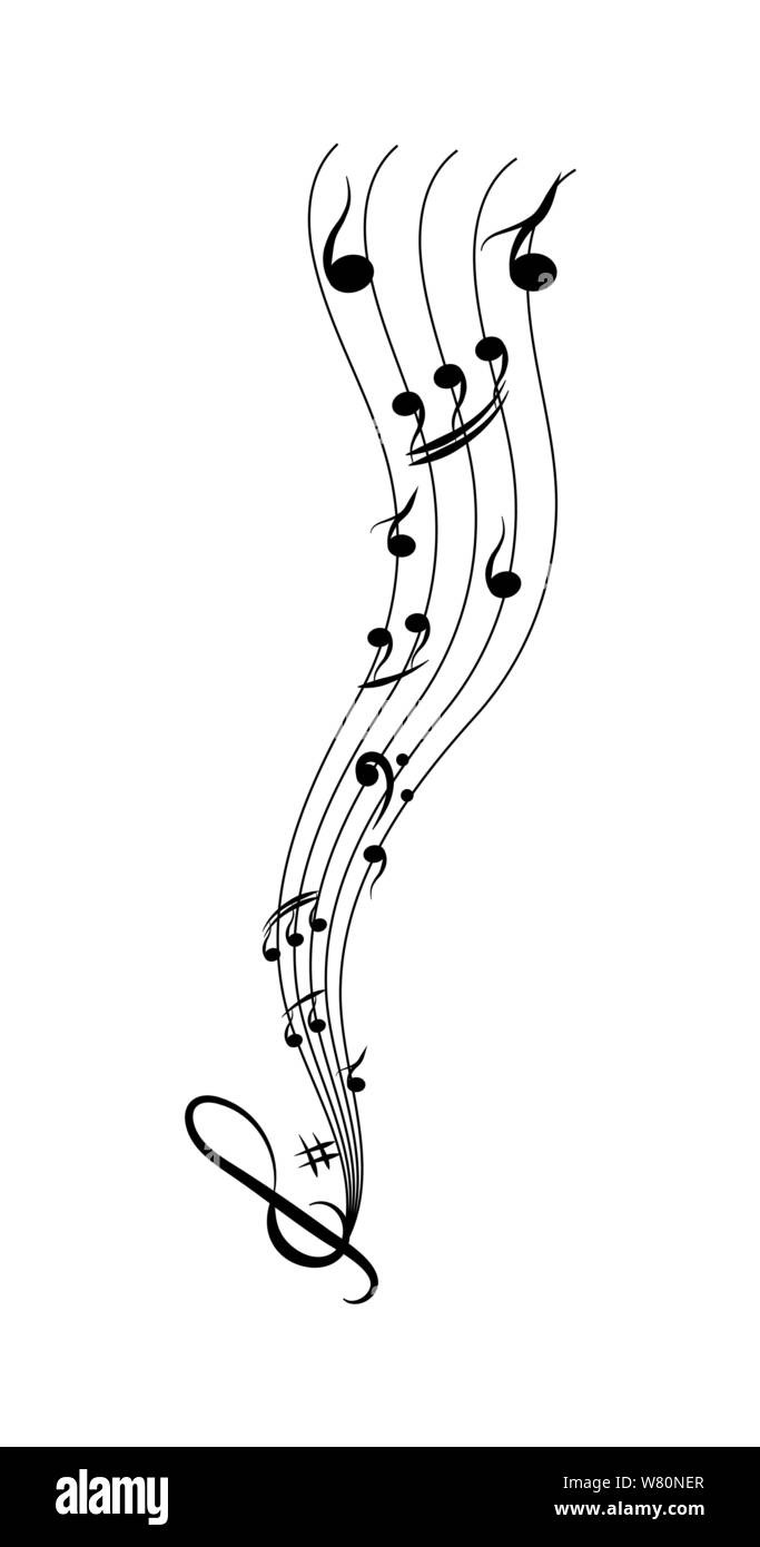 Le note musicali sul pentagramma, design piatto Immagine e Vettoriale Alamy