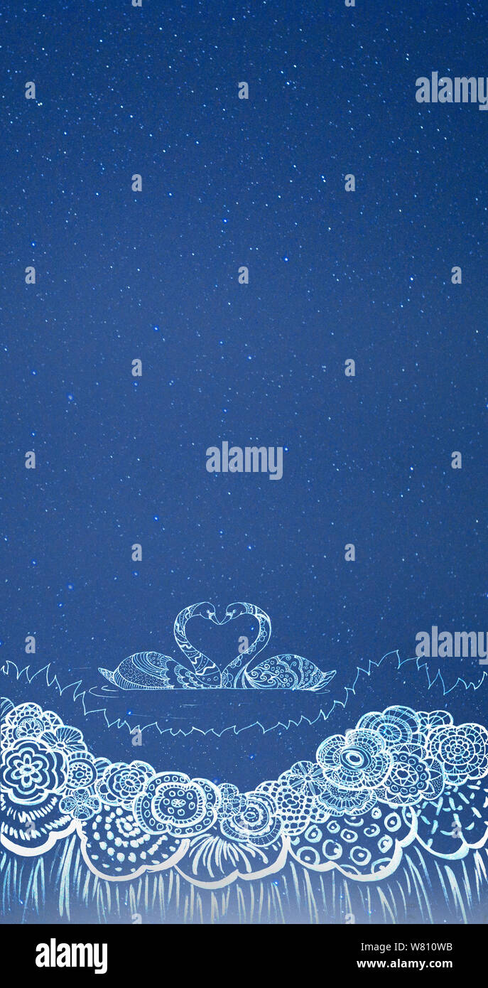 Montante illustrazione Pattern cigni White night sky background  da jziprian Foto Stock