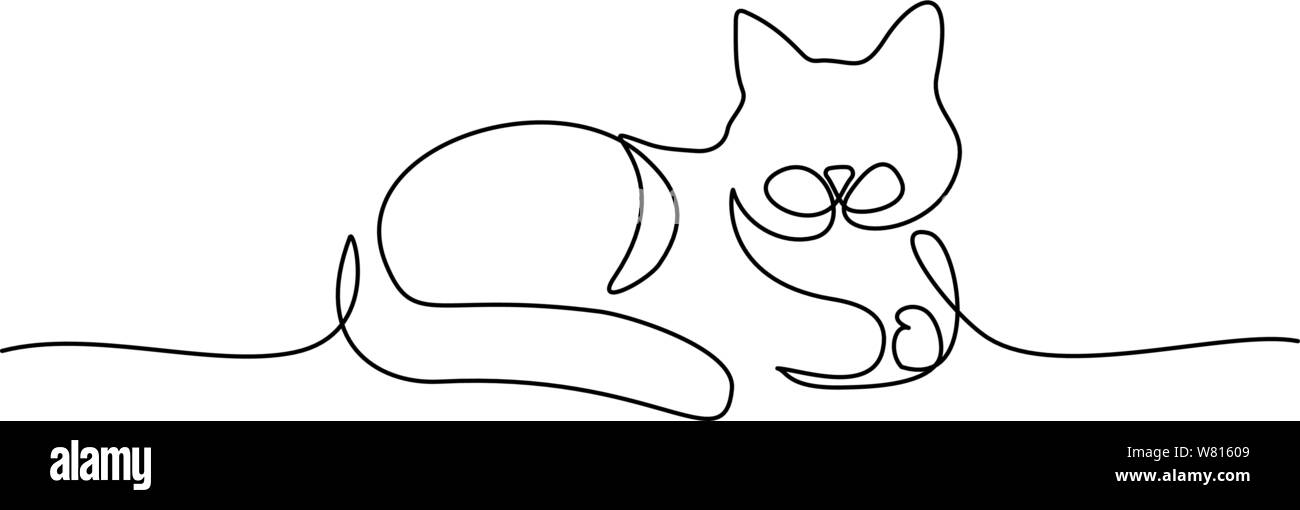 Continuo di un disegno della linea. Cat seduta. Illustrazione Vettoriale Illustrazione Vettoriale