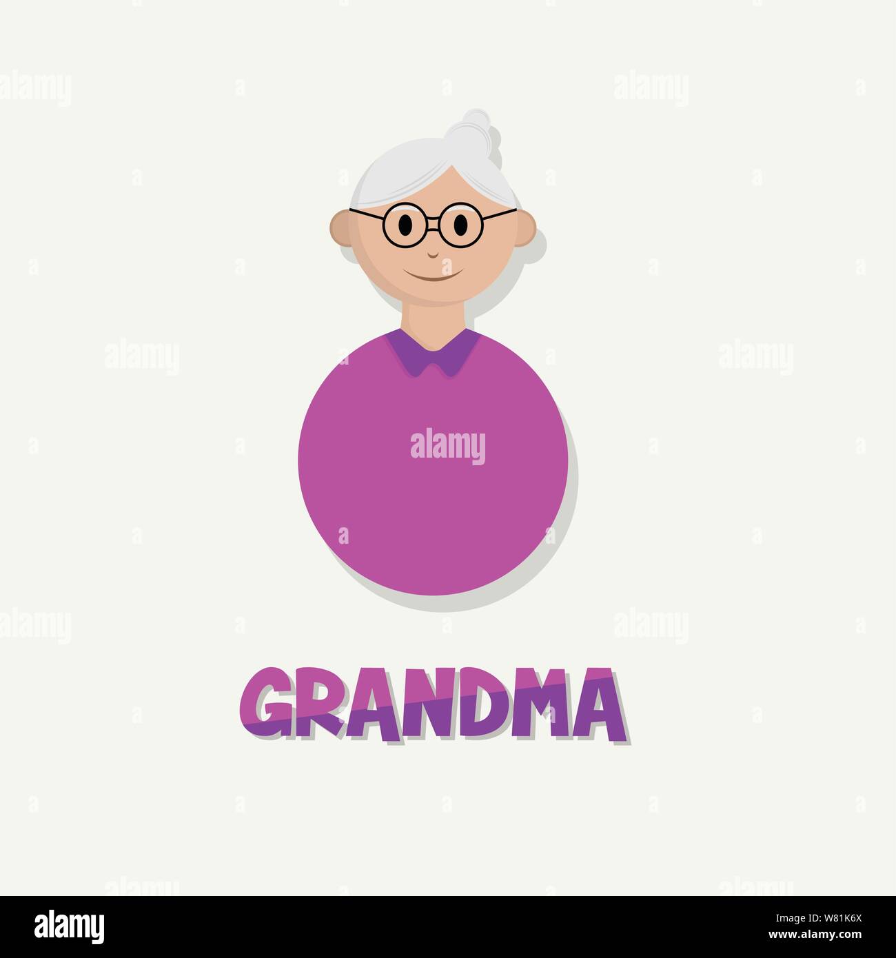 Persone oldman Icona, nonna cartoon vettore con vestito viola Illustrazione Vettoriale