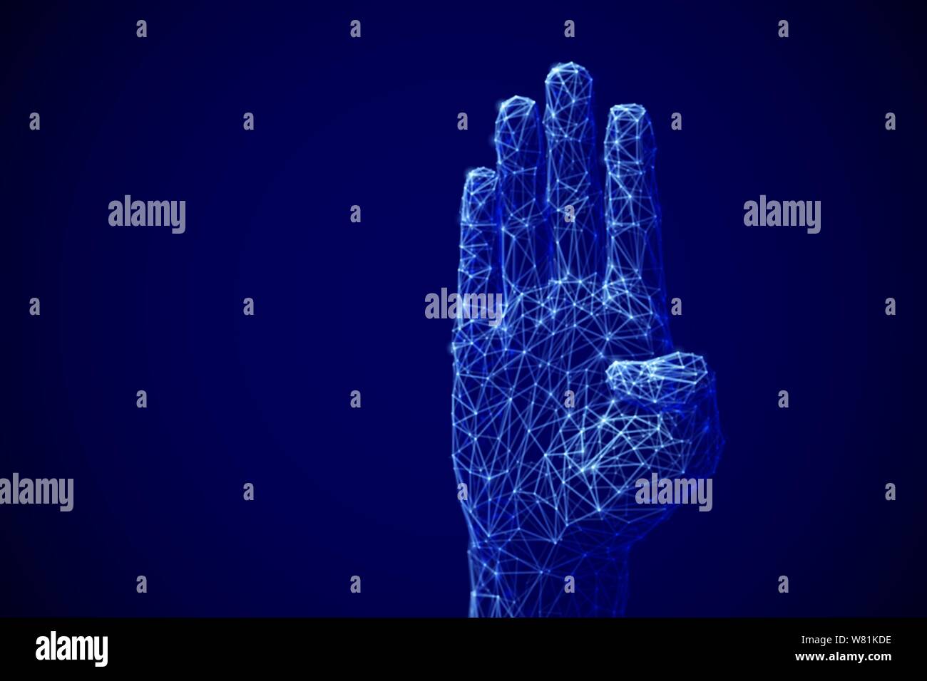 Concetto di apprendimento automatico: Braccio digitale sollevato per porre una domanda. Illustrazione Vettoriale