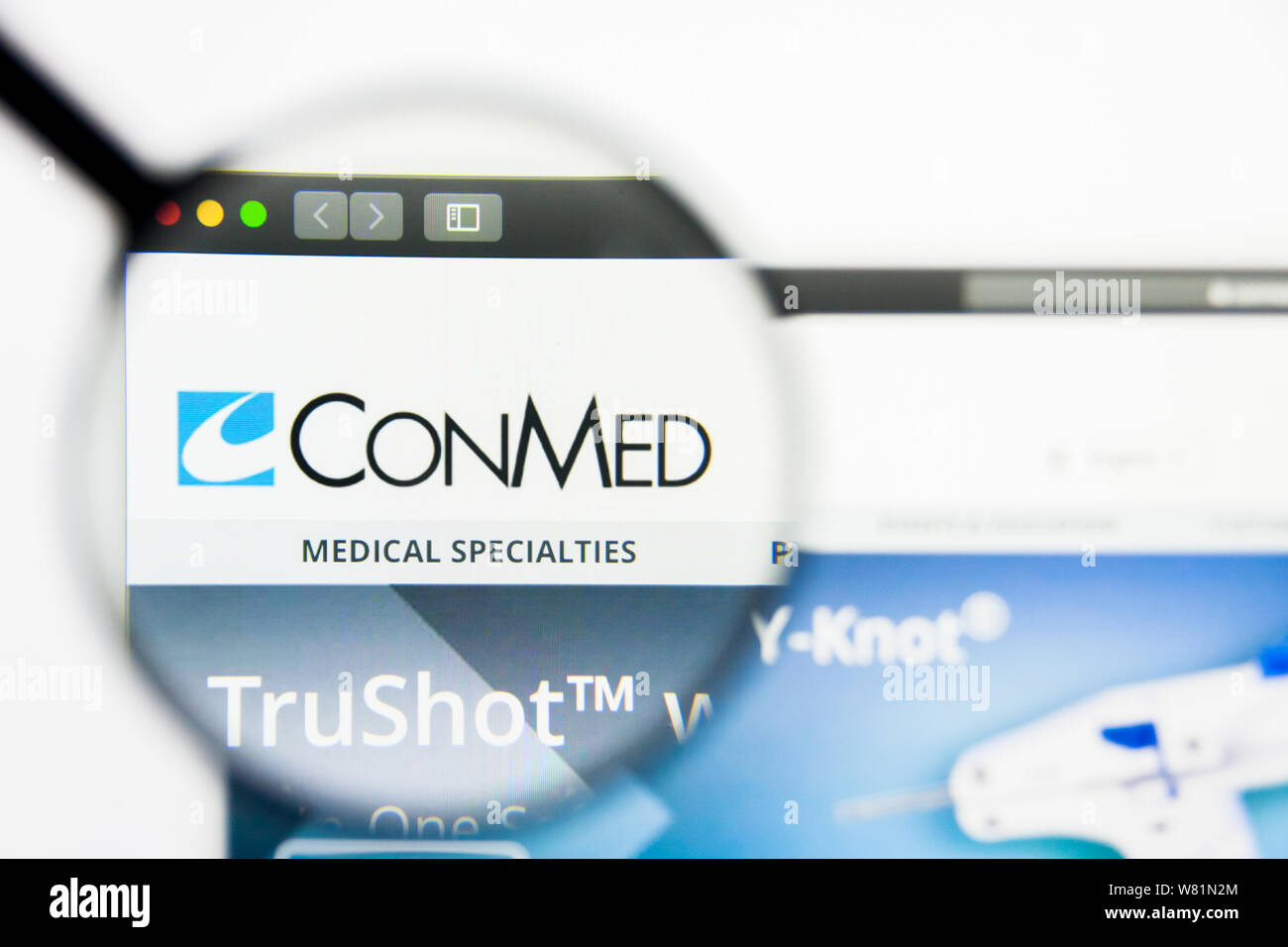 Richmond, Virginia, Stati Uniti d'America - 7 Agosto 2019: Editoriale illustrativa di CONMED Corporation website homepage. CONMED Corporation logo visibile sullo schermo. Foto Stock