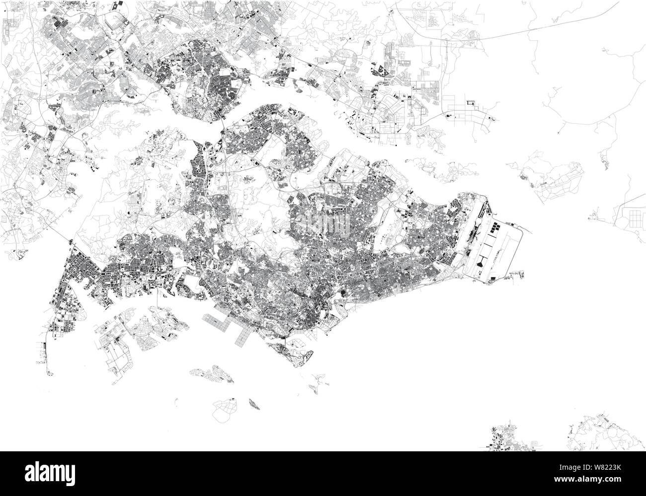 Mappa satellitare della città di Singapore. Repubblica di Singapore. È un'isola città-stato nel sud-est asiatico. Mappa di strade e gli edifici della città Illustrazione Vettoriale