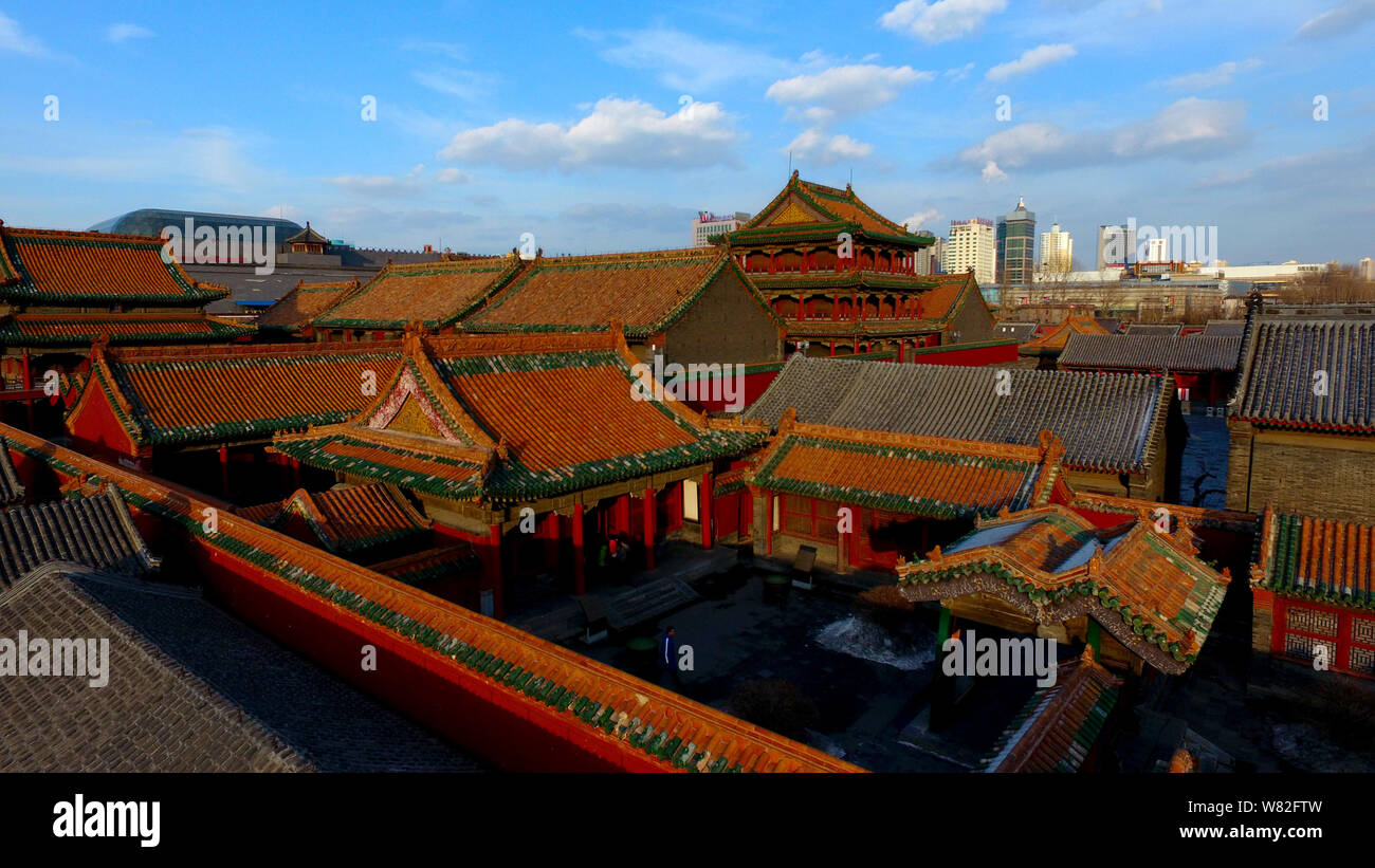 Vista aerea del Palazzo Mukden, noto anche come il Palazzo Imperiale di Shenyang, in Shenyang City, a nord-est della Cina di provincia di Liaoning, 5 febbraio 2017. Foto Stock