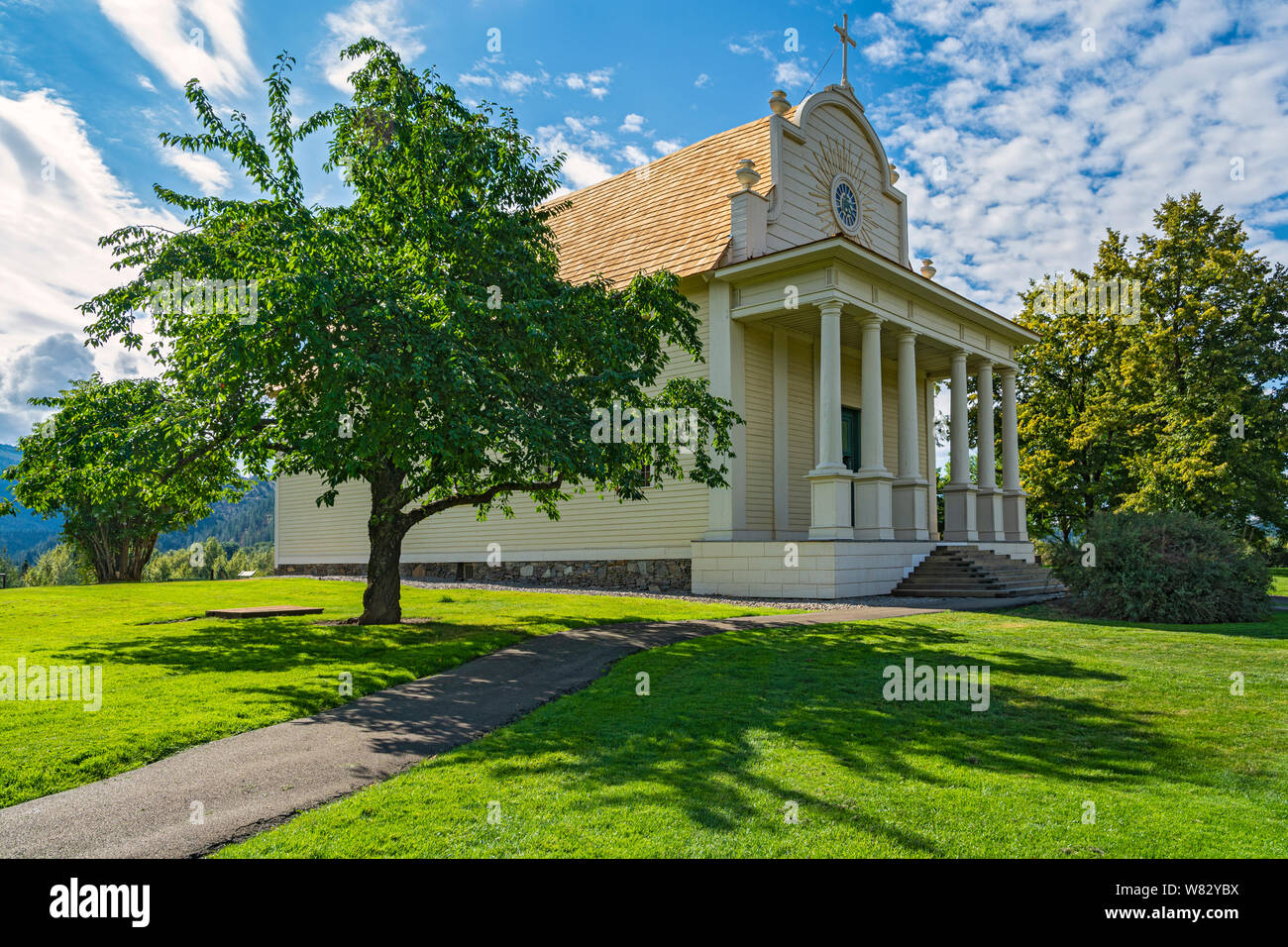 Idaho, Cataldo, Coeur d'Alene la Vecchia Missione del parco statale, la missione del Sacro Cuore, costruita 1850-53. Foto Stock