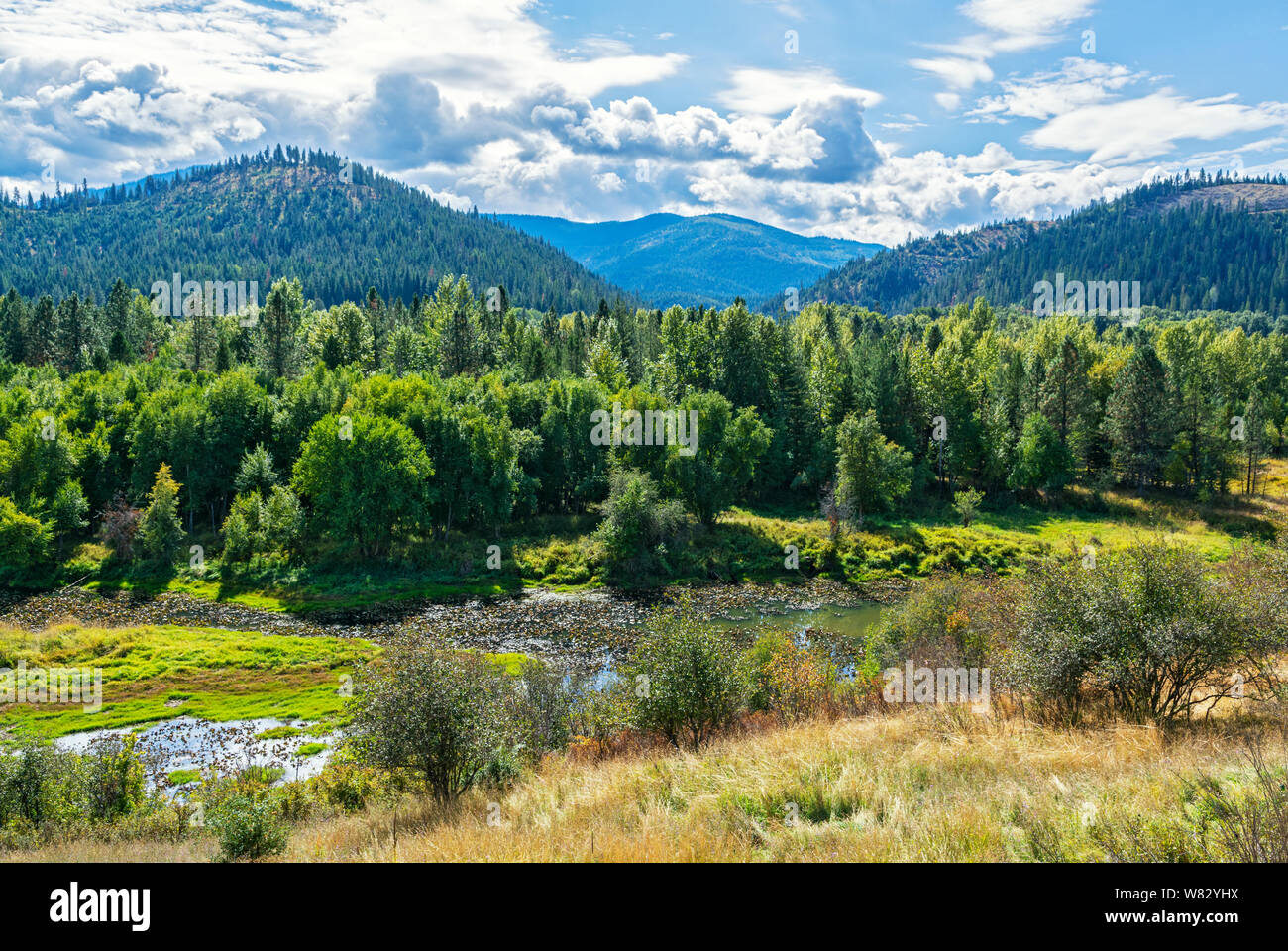 Idaho, Cataldo, Coeur d'Alene la Vecchia Missione del Parco Statale di Coeur d'Alene River, missione sbarco, utilizzato da riverboats in 19C Foto Stock