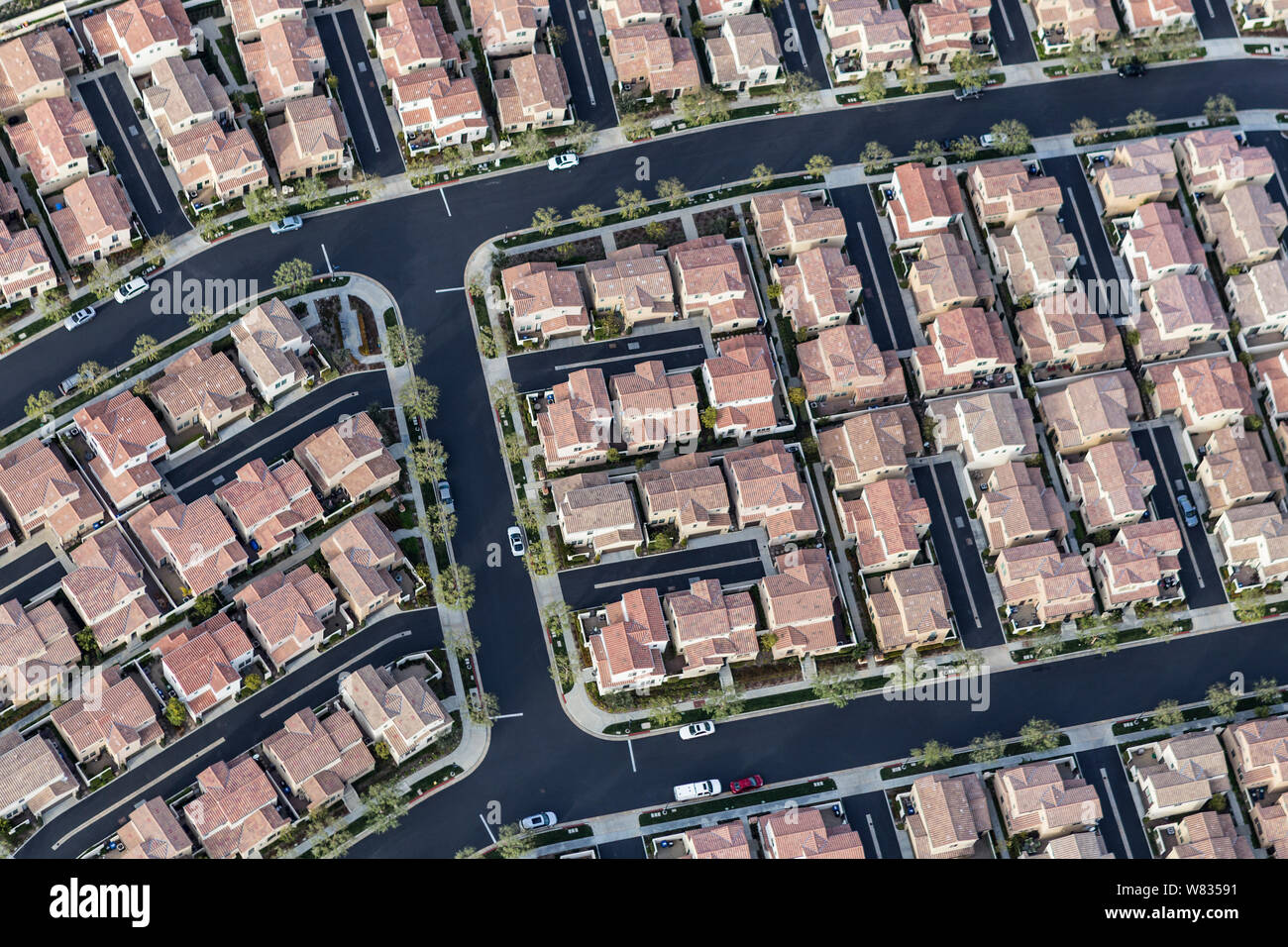 Vista aerea del tratto denso home tetti in Los Angeles, California. Foto Stock