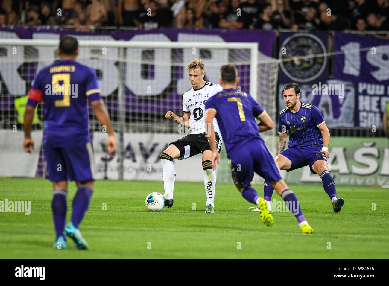 Alexander Soderlund di Rosenberg durante la prima gamba partita di calcio tra NK Maribor (SLO) e Rosenborg BK (NOR) nel terzo turno di qualificazione della UEFA Champions League.Punteggio finale: NK Maribor 1-3 Rosenborg BK Foto Stock