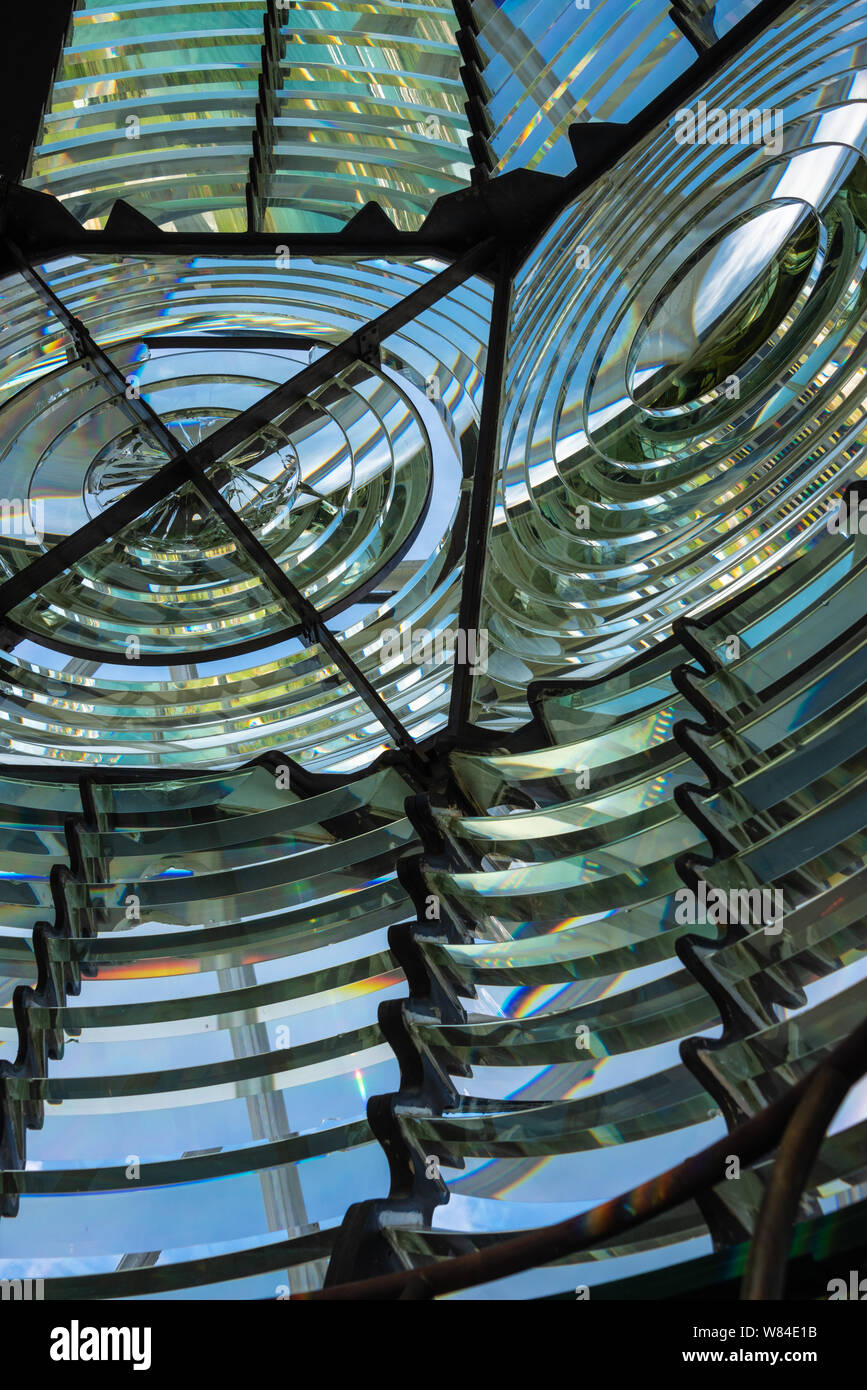 Faro lente Fresnal vetro prismatico di Giove storico faro di ingresso in Jupiter, Florida sulla costa atlantica di Palm Beach County. (USA) Foto Stock