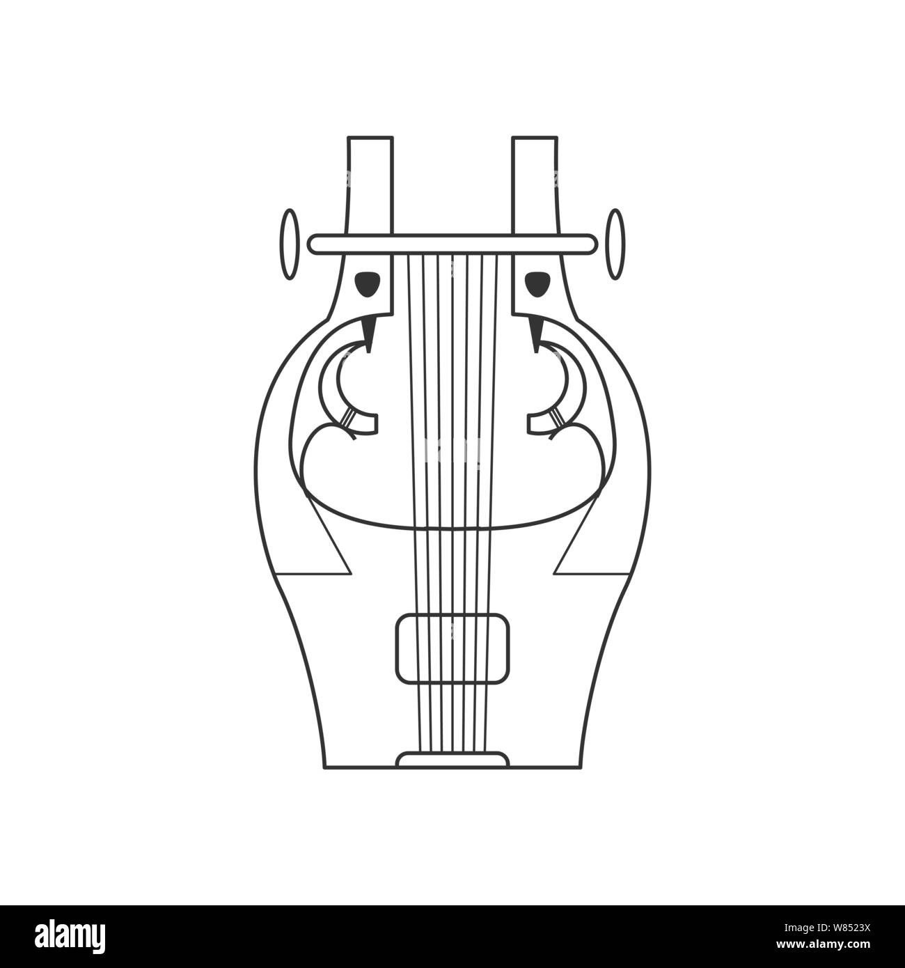Cithara flat in bianco e nero e la relativa icona. Vettore isolato String ill. Illustrazione Vettoriale