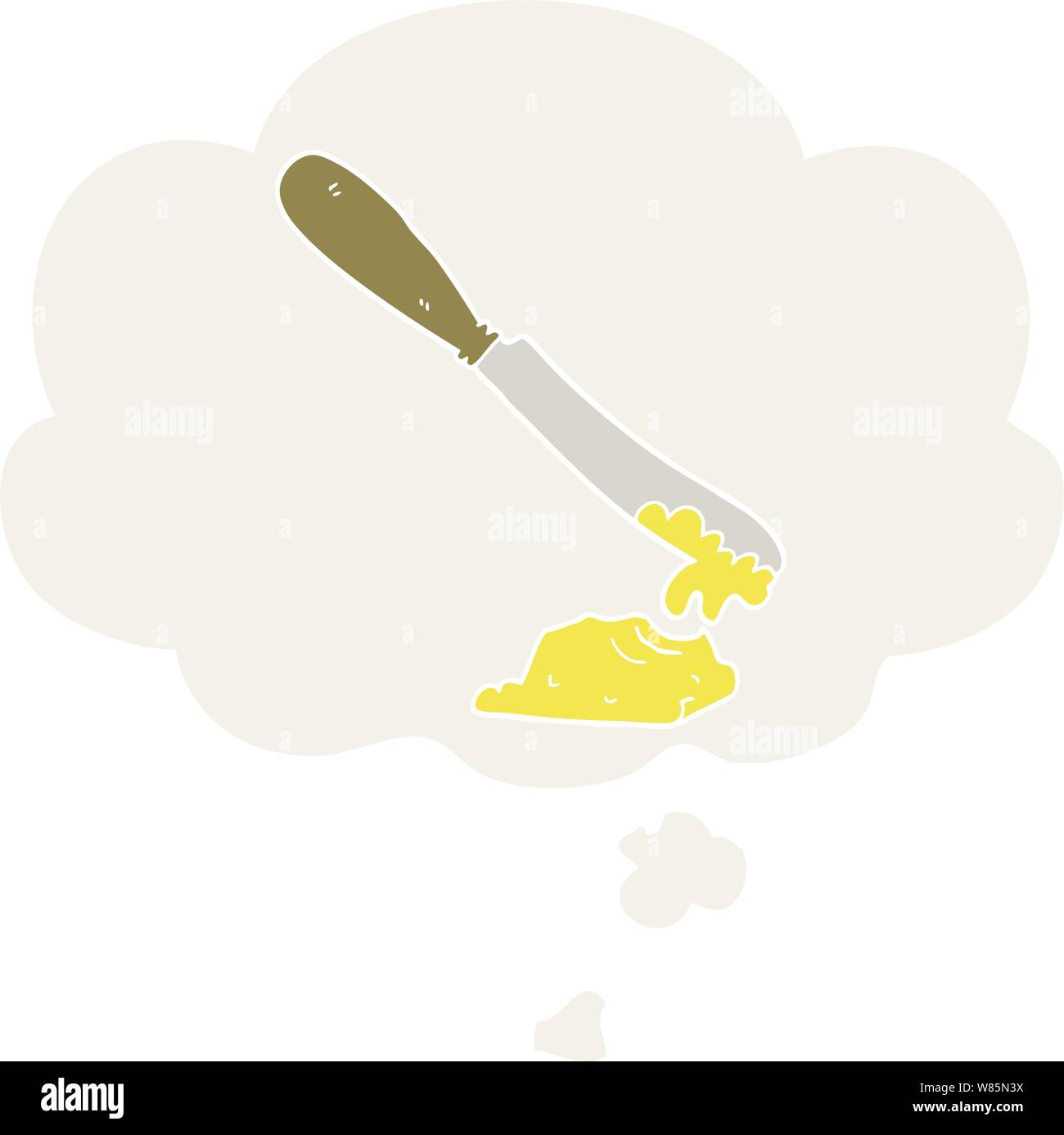 Cartoon spalmatura a coltello burro con bolle di pensiero in stile retrò Illustrazione Vettoriale