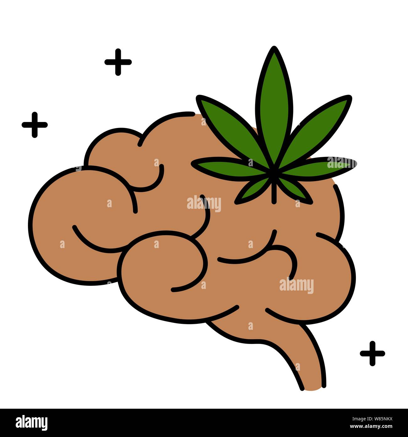 La Cannabis, marijuana o di erbaccia e cervello. Influenza del fumo di marijuana sul cervello umano, il sistema nervoso, attività mentale. Isolato illustrazione vettoriale su Illustrazione Vettoriale