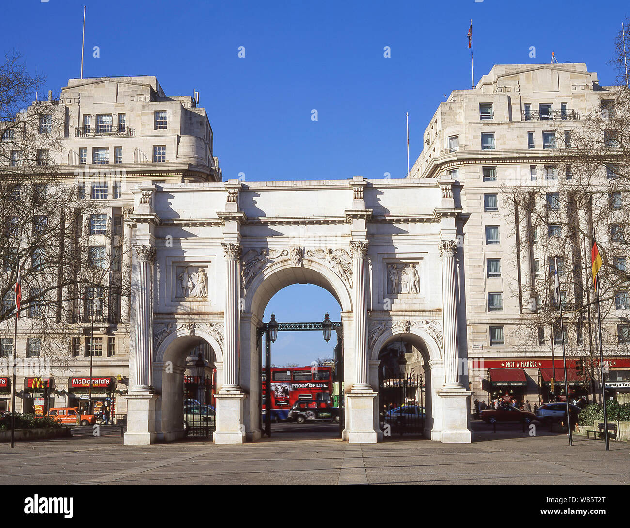 Marble Arch, Mayfair, City of Westminster, Greater London, Greater London, England, Regno Unito Foto Stock