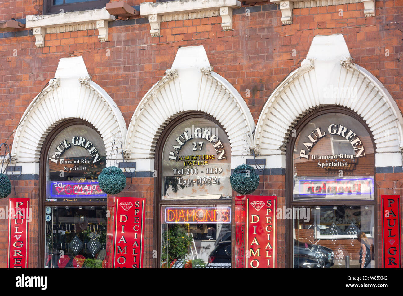 Windows di Paolo Green gioielleria, Warstone Lane, Jewellery Quarter, Birmingham, West Midlands, England, Regno Unito Foto Stock