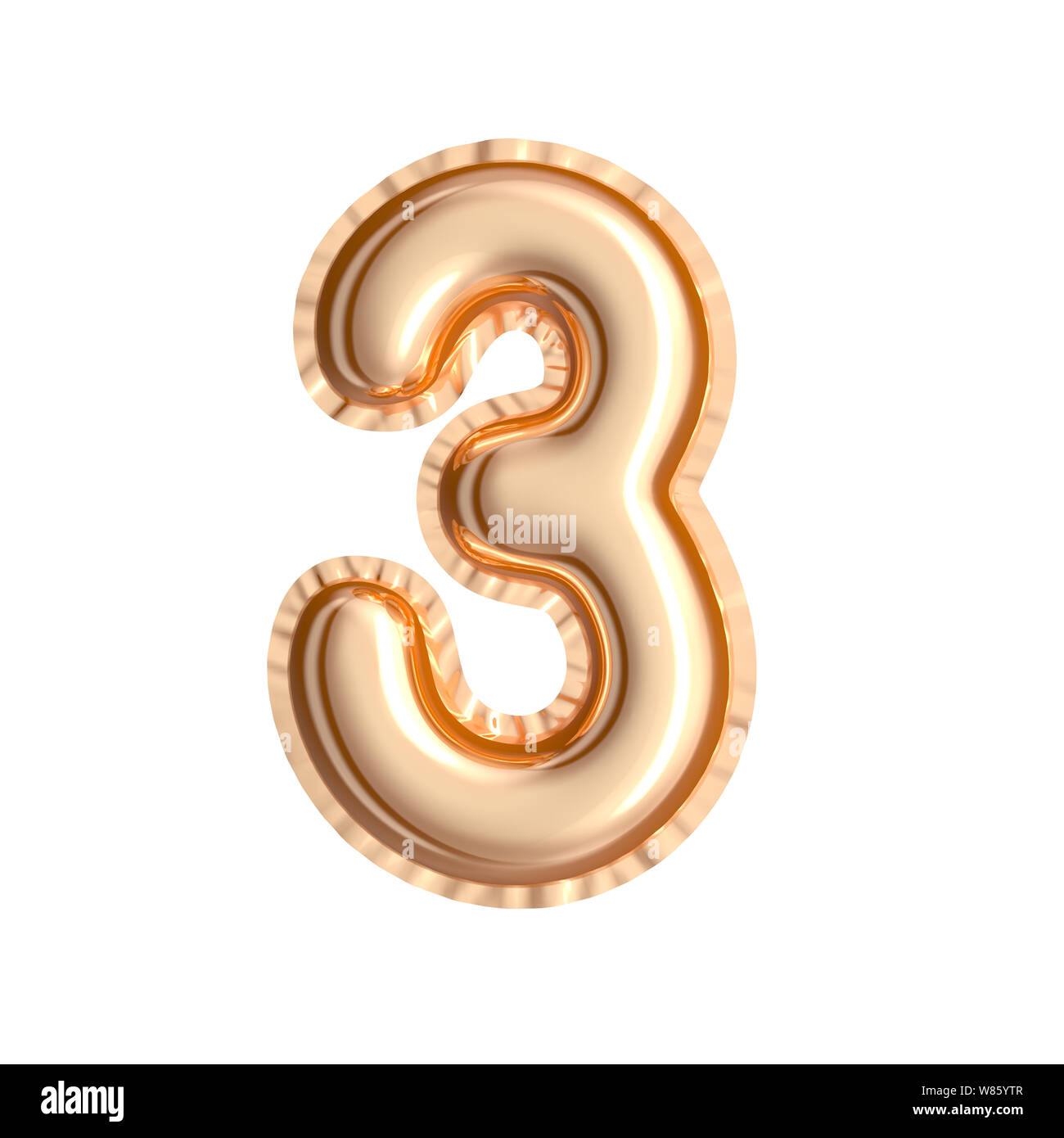 Il colore è dorato palloncino numero 3 isolati su sfondo bianco, rendering 3D Foto Stock