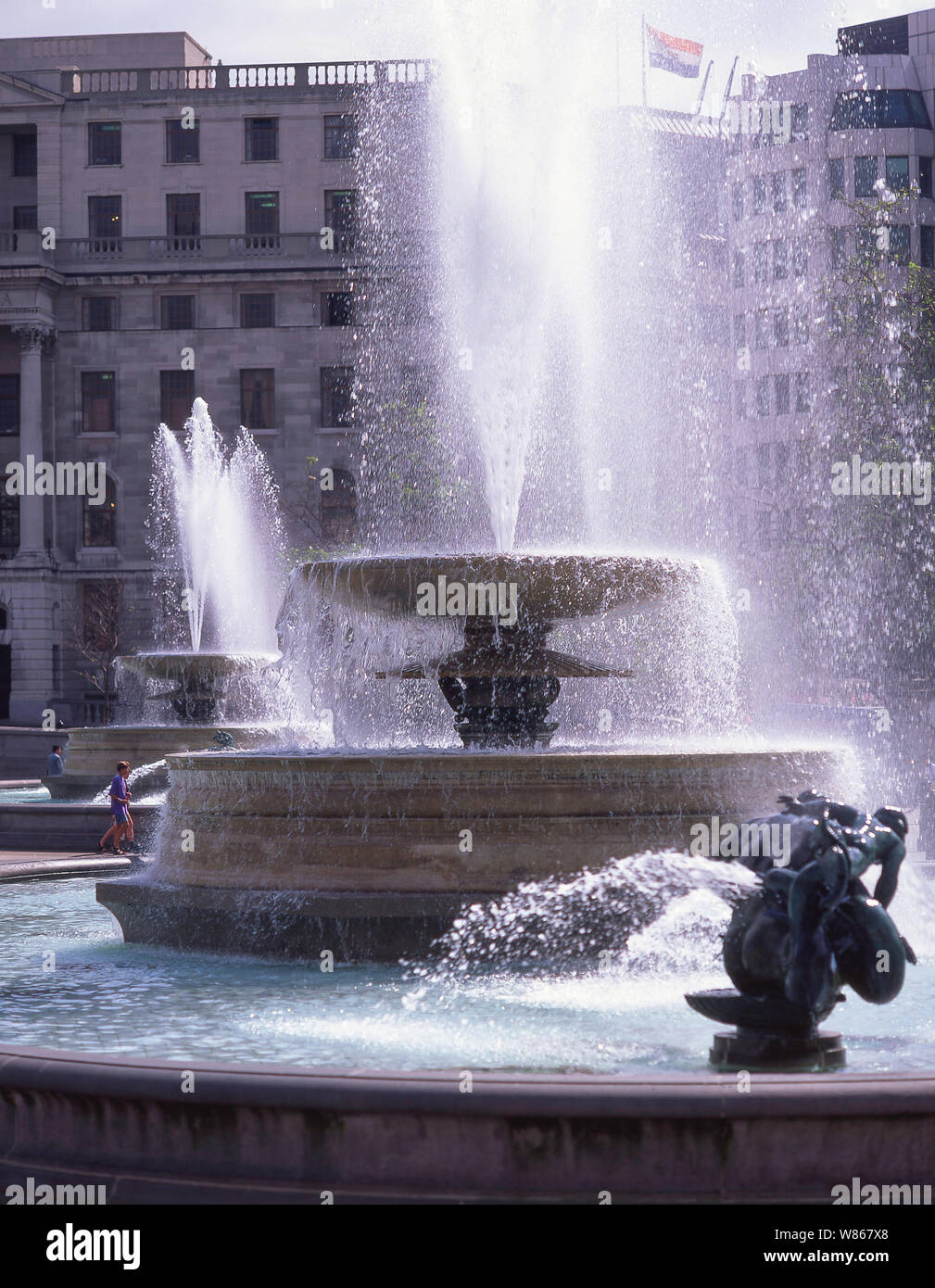 Le fontane, Trafalgar Square, City of Westminster, Greater London, England, Regno Unito Foto Stock