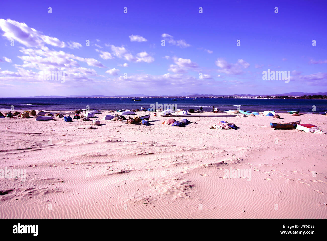 La spiaggia vicino alla medina di Hammamet, Tunisia Foto Stock