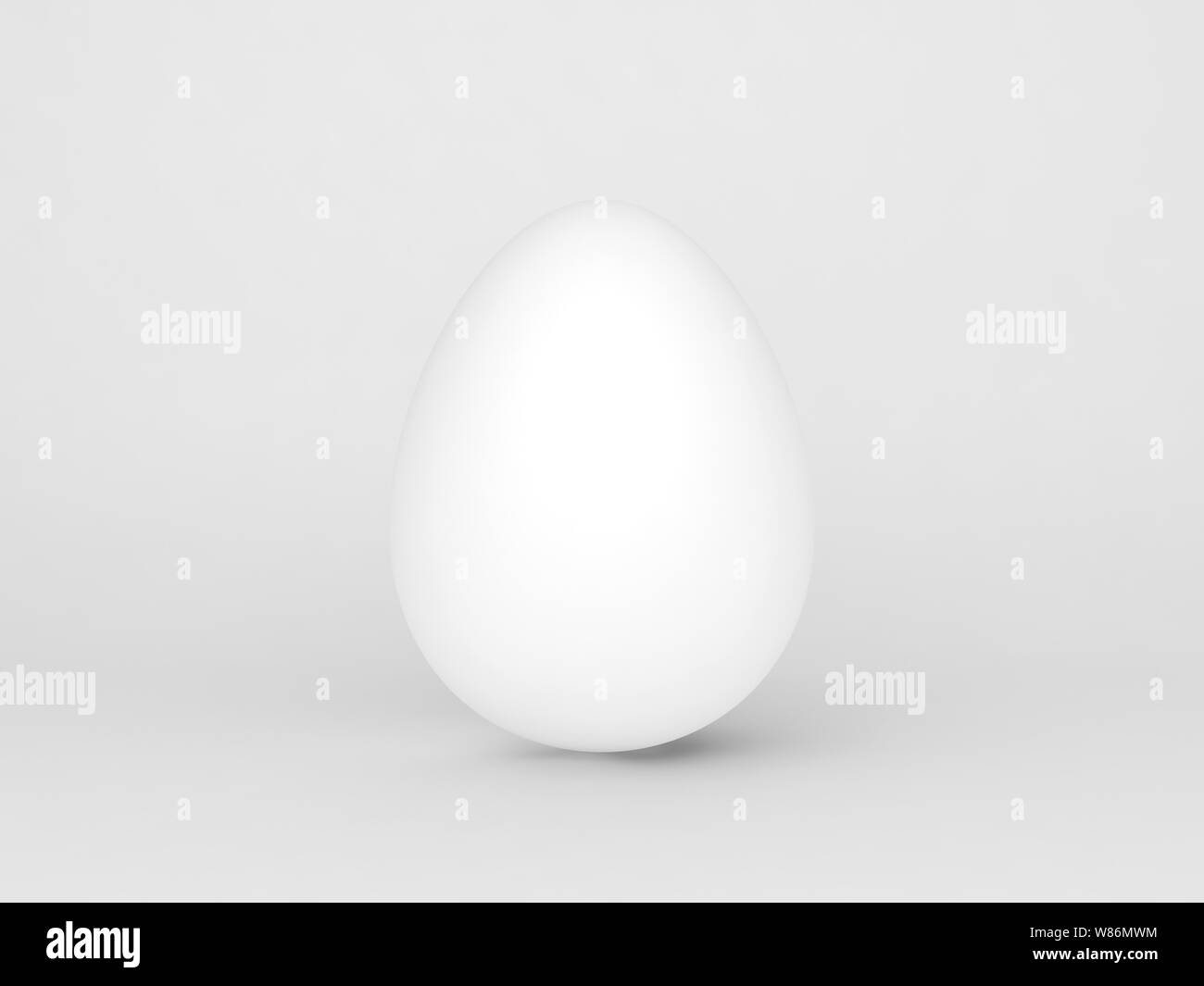 Bianco di uovo di pollo con soft shadow, in piedi su sfondo bianco, rendering 3D illustrazione Foto Stock