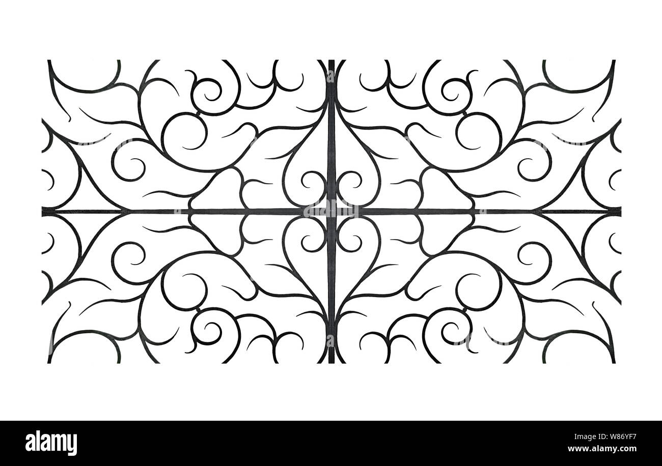 Ornamento recinto forgiato isolato su uno sfondo bianco. Foto Stock