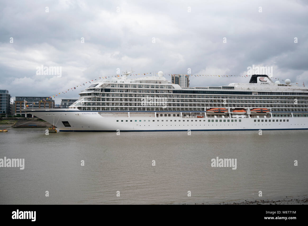 Viking sun nave da crociera ancorata sul Fiume Tamigi, Londra a Greenwich. Foto Stock