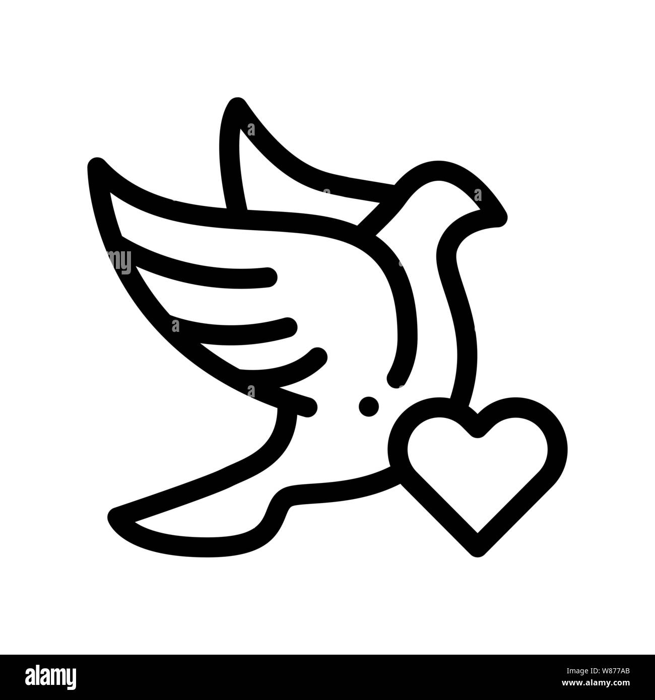 Piccione e cuore di nozze linea sottile icona Vettore Illustrazione Vettoriale