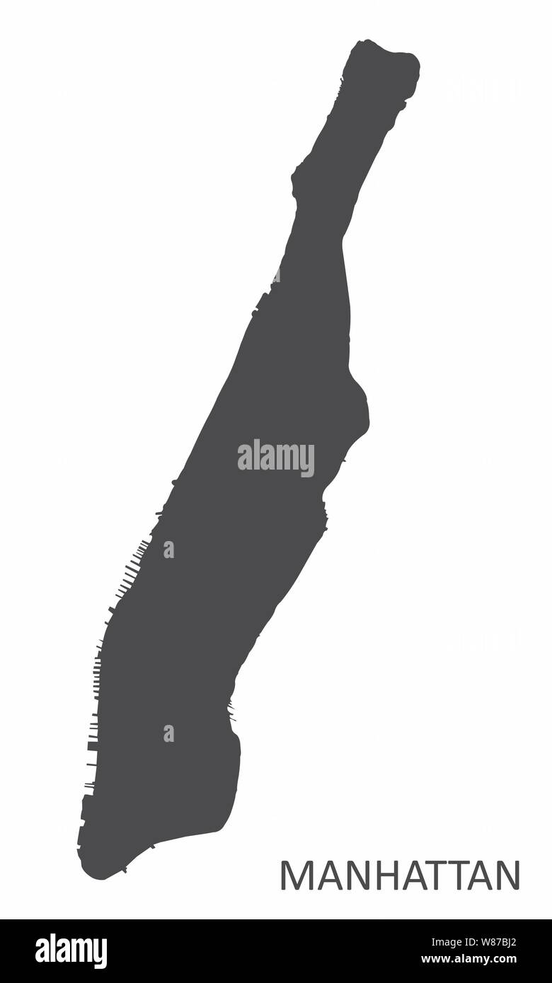 Silhouette di Manhattan mappa isolati su sfondo bianco Illustrazione Vettoriale