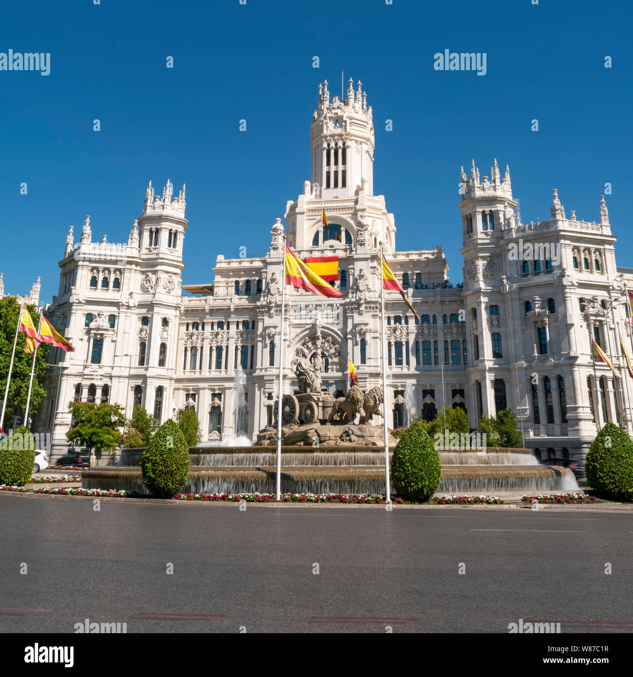 Vista sulla piazza di Palacio de Cibeles a Madrid. Foto Stock