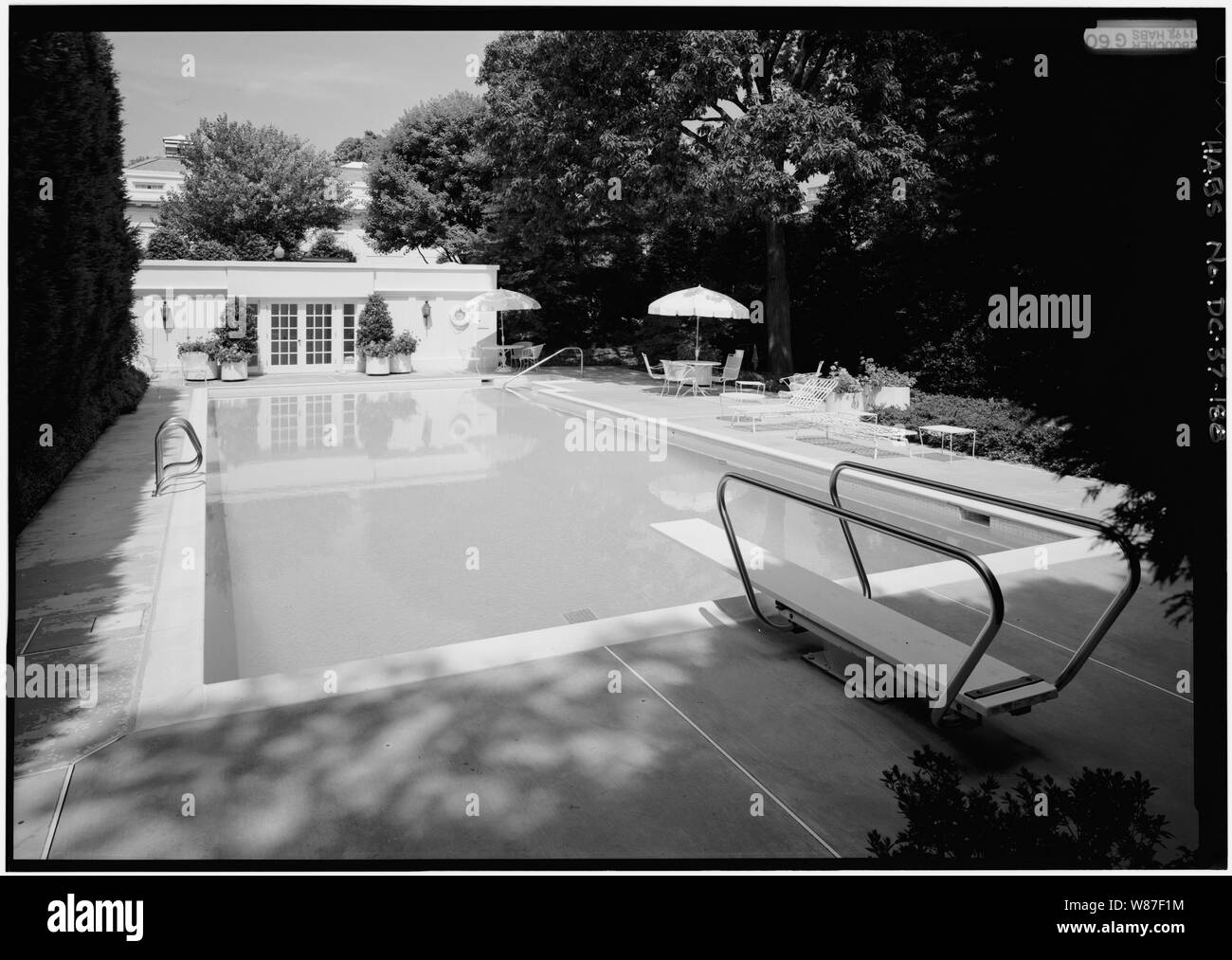188. Motivi del sud; vista piscina, guardando a Nord; 188. Motivi del sud; vista piscina, guardando a Nord - la Casa Bianca, 1600 Pennsylvania Avenue, Northwest, Washington, Distretto di Columbia, DC Foto Stock