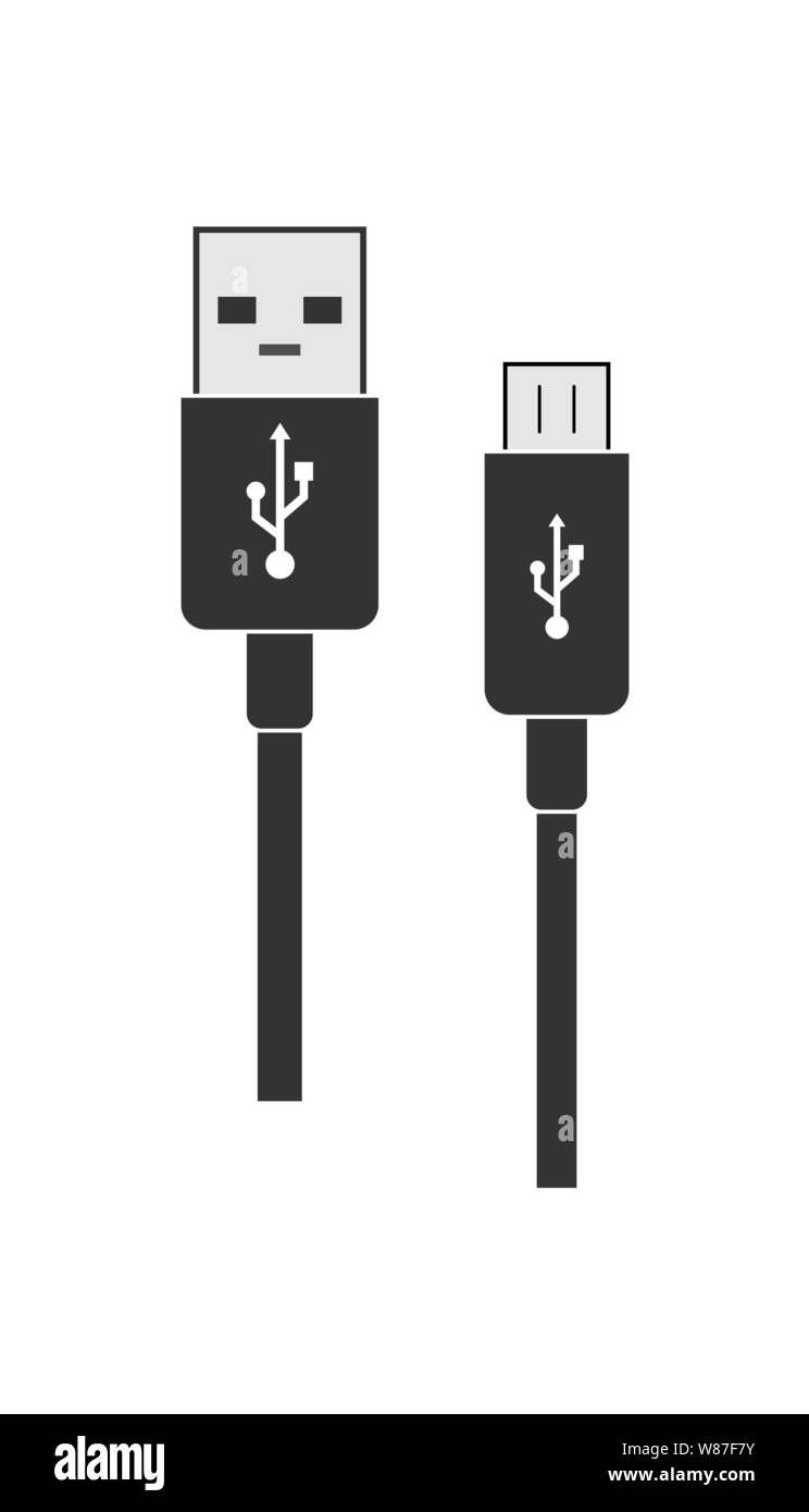 Da USB a Micro USB per collegare computer, smatrfon e altri gadget, semplice design piatto. Illustrazione Vettoriale