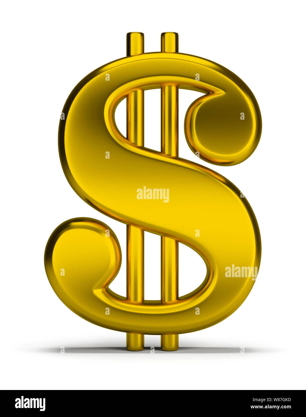 Oro dollaro. Immagine 3d. Isolato sullo sfondo bianco. Foto Stock