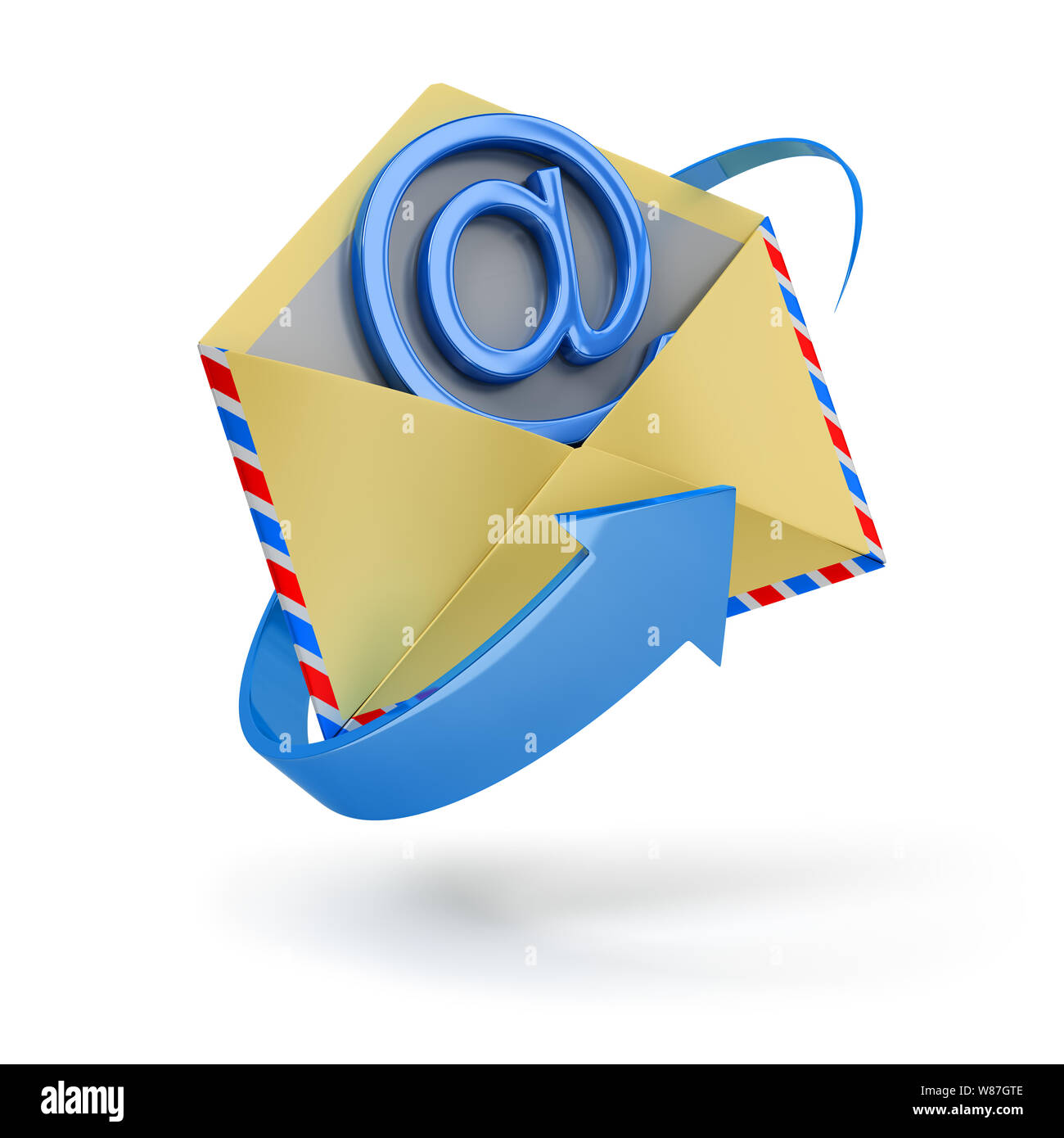 La lettera è circondato con una freccia con un messaggio di posta elettronica all'interno dell'immagine 3d. Isolato sullo sfondo bianco. Foto Stock