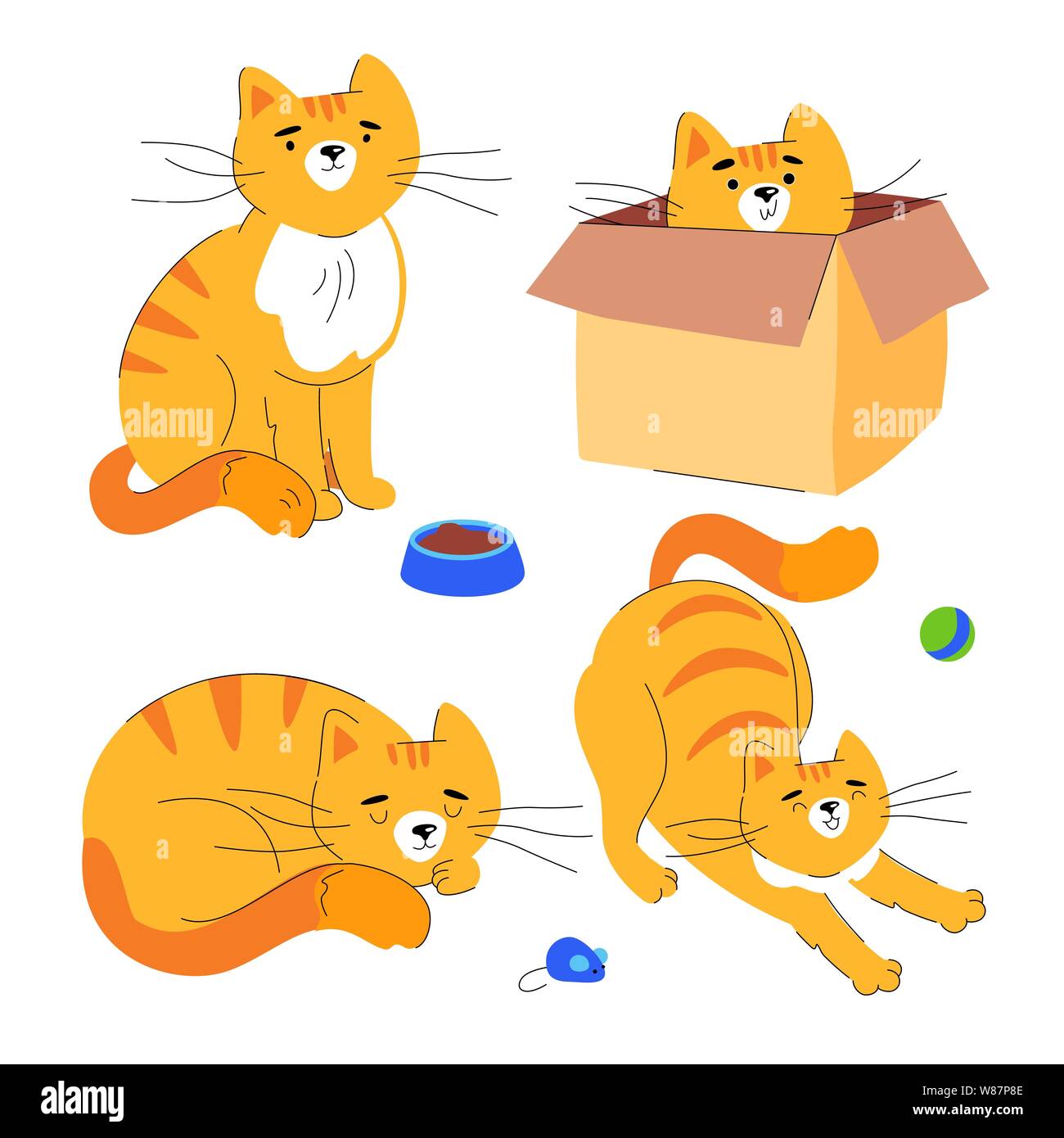 Lo zenzero Cute cat - piatto stile design set di caratteri Illustrazione Vettoriale