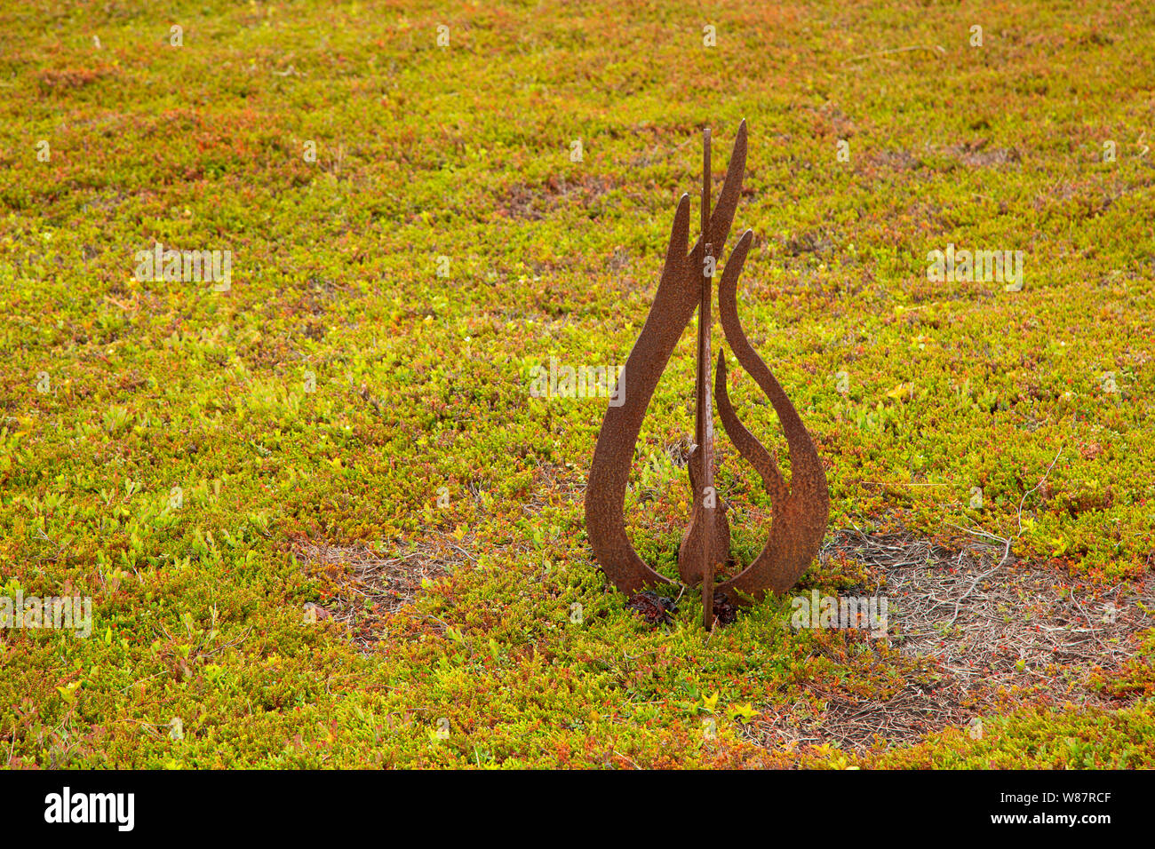 Campeggio nativo marcatore, L'Anse aux Meadows National Historic Site, Terranova e Labrador, Canada Foto Stock