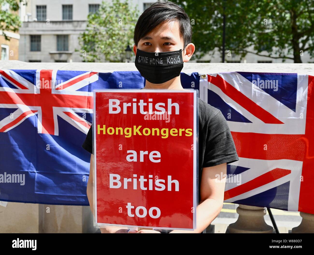Stand con Hong Kong Pro democrazia protesta del Cabinet Office, Whitehall, Londra. Regno Unito Foto Stock