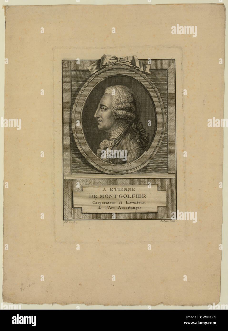 Un Etienne de Montgolfier, cooperateur et inventeur de l'arte aérostatique; testa e spalle ritratto di profilo di Francese balloonist, Jacques-Etienne Montgolfier. Foto Stock