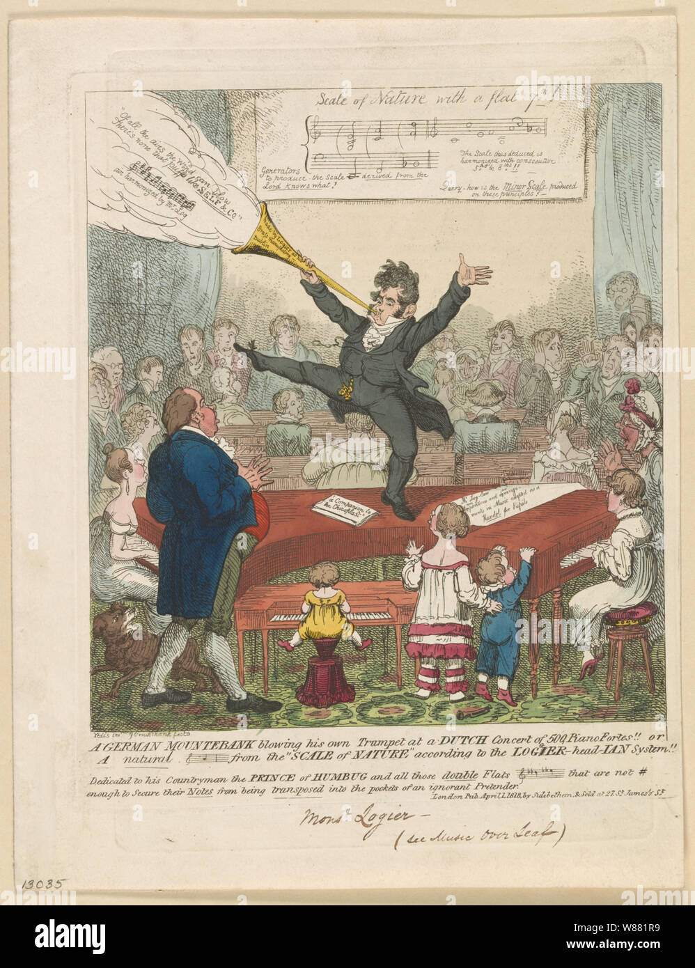 Un tedesco mountebank soffiando la sua tromba ad un concerto Olandese di 500 pianoforte fortes!! Foto Stock