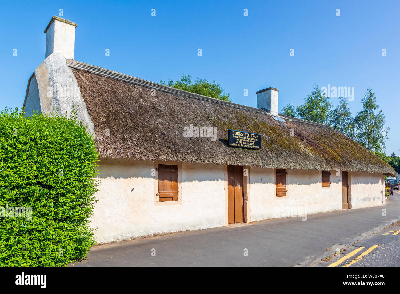 Burns cottage, la prima casa di Robert Burns è situato in Alloway, South Ayrshire, in Scozia. Essa è stata costruita da suo padre, William Burness nel 1757. Foto Stock