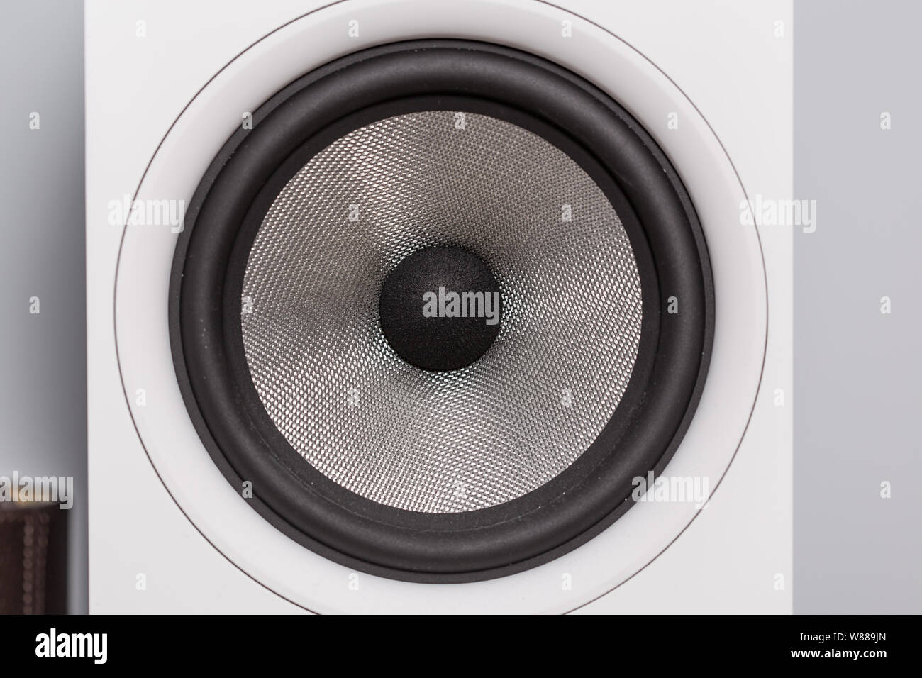 Bianco altoparlante musicale con il grigio altoparlante tweeter e woofer Foto Stock