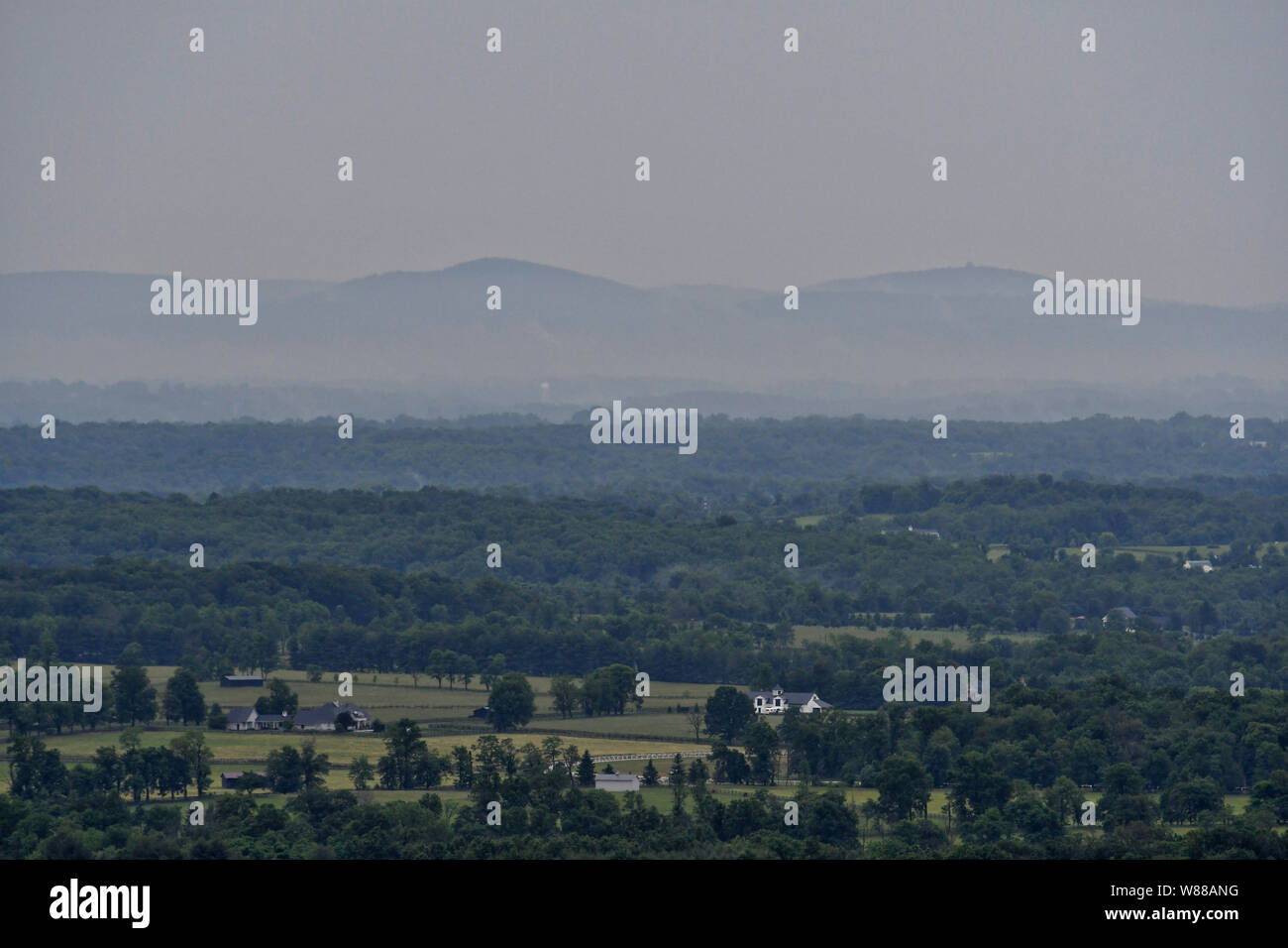 Stati Uniti - 28 Maggio 2019: Foggy wet weather riempie la Loudoun Valley vicino a Bluemont. (Foto di Douglas Graham/WLP) Foto Stock