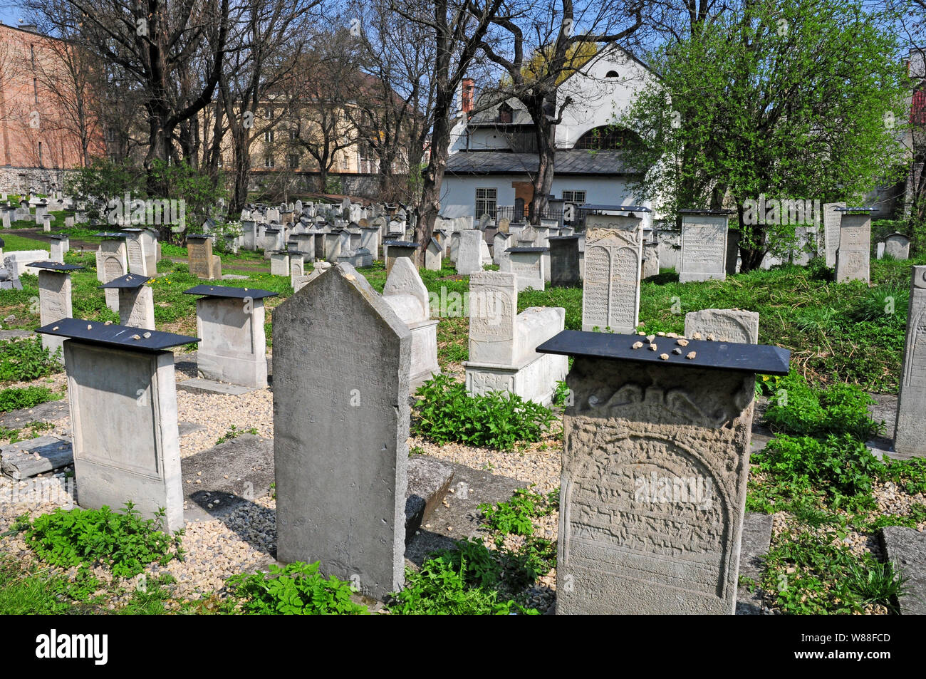 Il cimitero di teh Sinagoga Remuh, Kazimierz , Cracovia. Foto Stock
