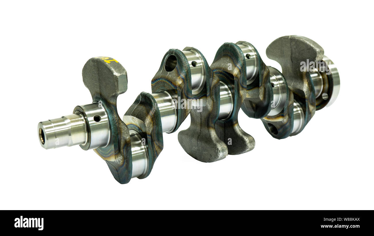 Albero a gomiti in acciaio per un motore a combustione interna a quattro tempi. Foto Stock