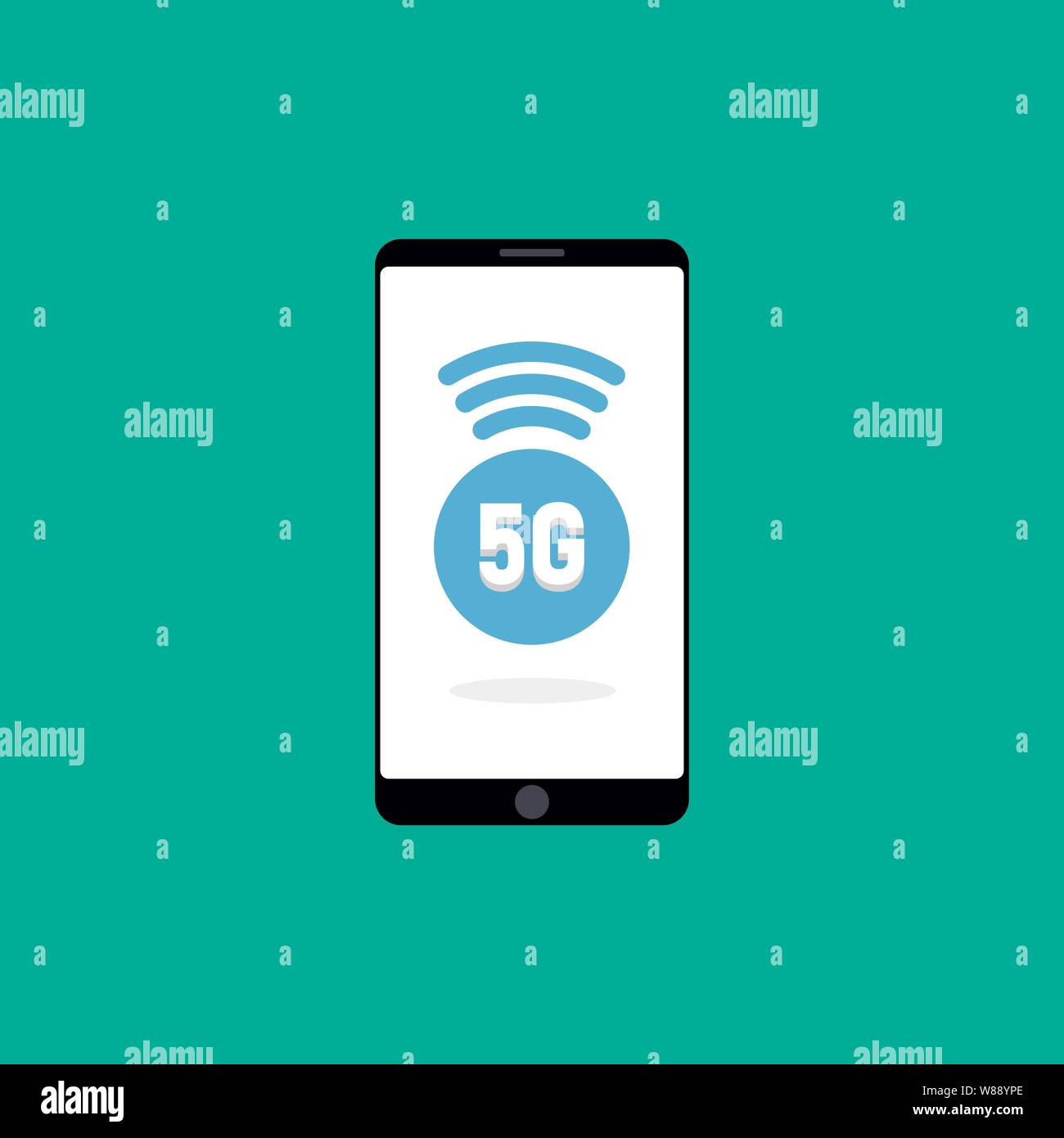 Telefono con 5G mobile logo di rete sullo schermo. Illustrazione di business Illustrazione Vettoriale