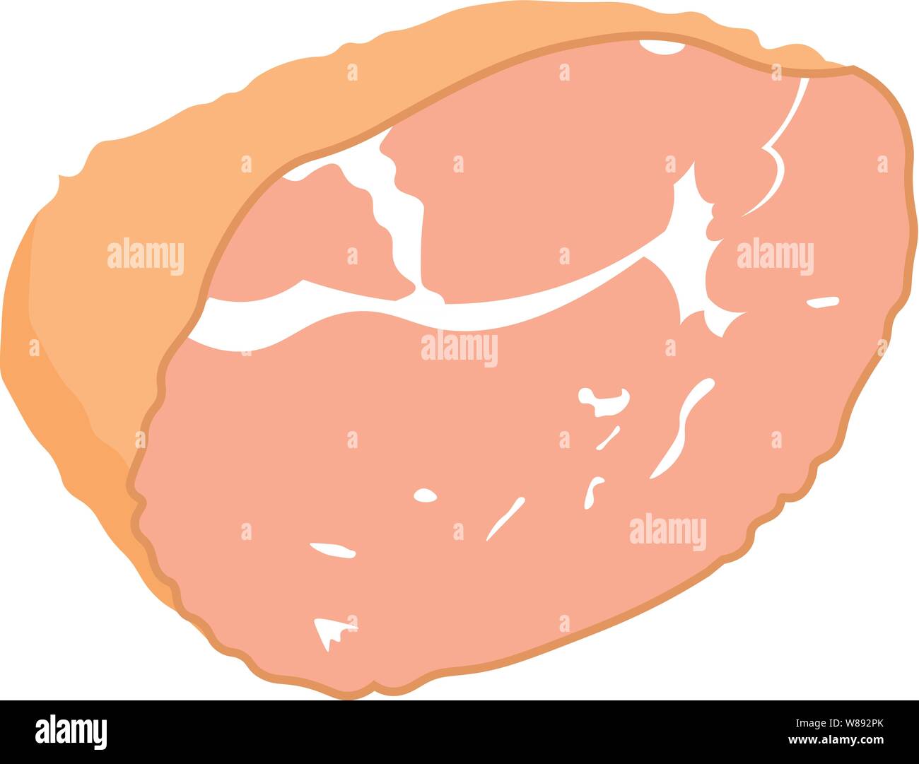 Prosciutto affumicato isolato. Pezzo di deliziosa di pancetta di maiale. Le carni dei prodotti gastronomici. Illustrazione Vettoriale in stile piatto Illustrazione Vettoriale
